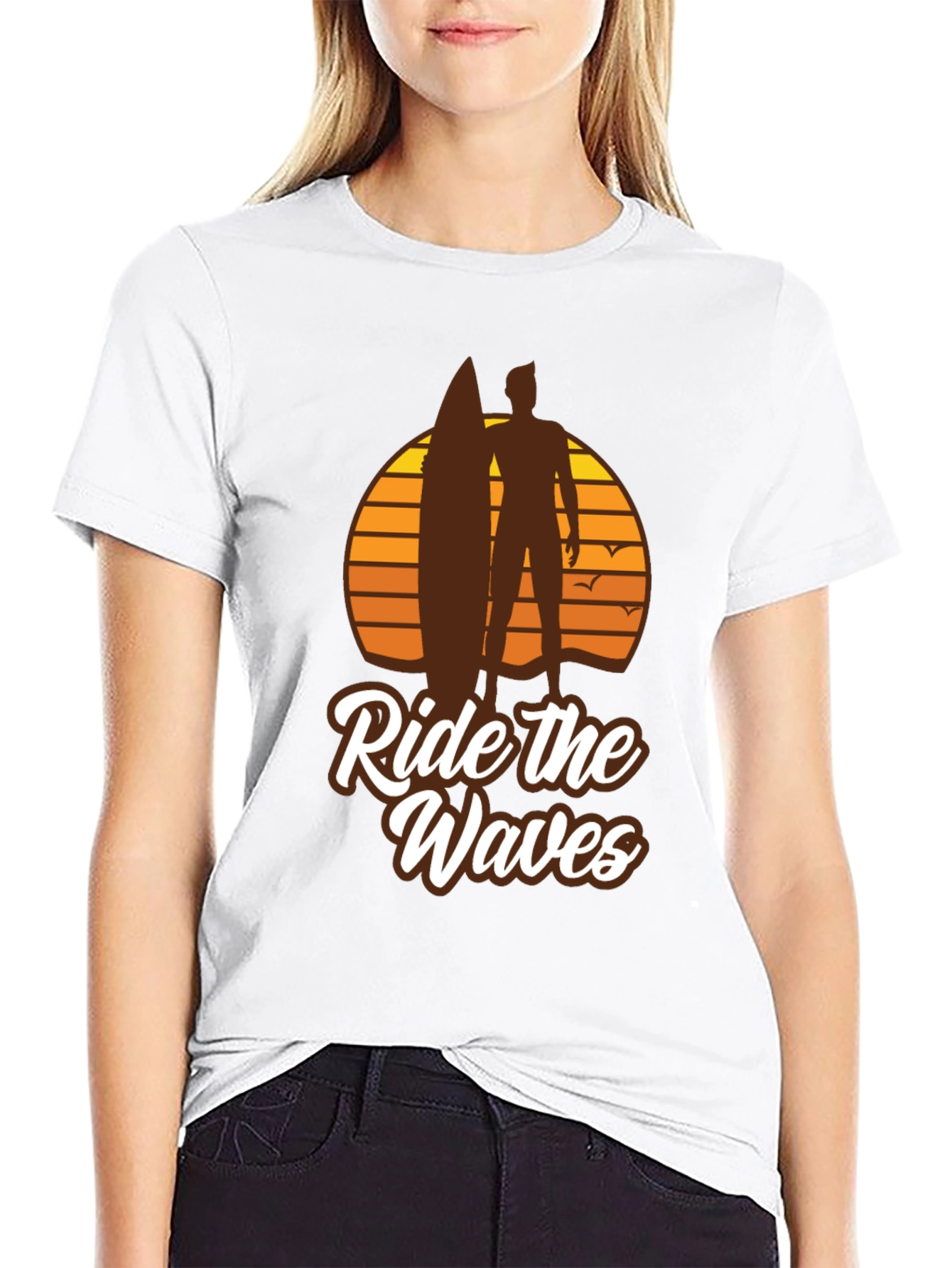 Black Ride the Waves Graphic T-Shirt - Surfer Style view 9