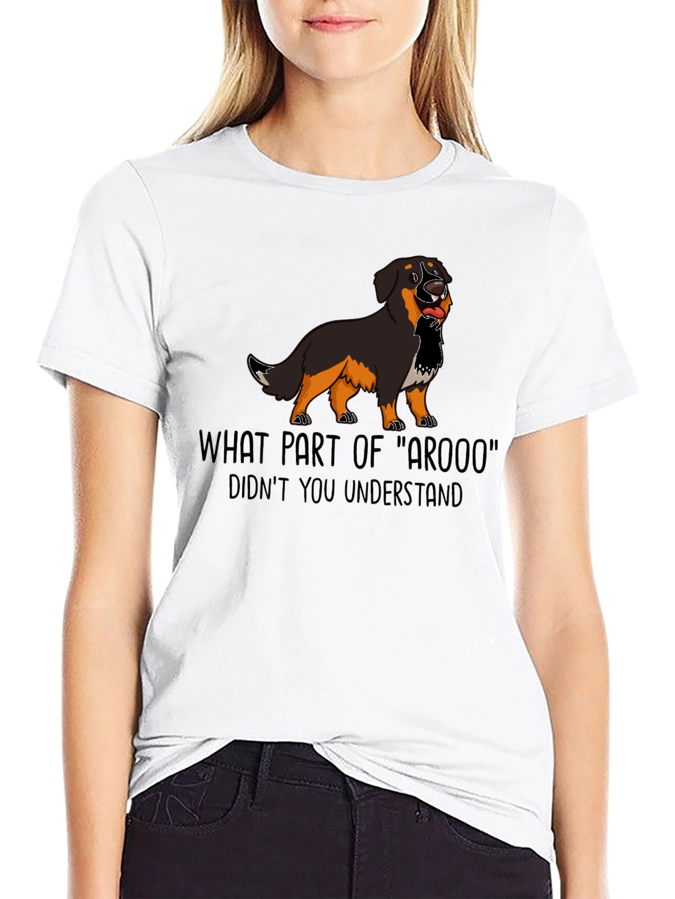 Black Funny Dog Graphic Tee - "AROOO" T-Shirt view 9