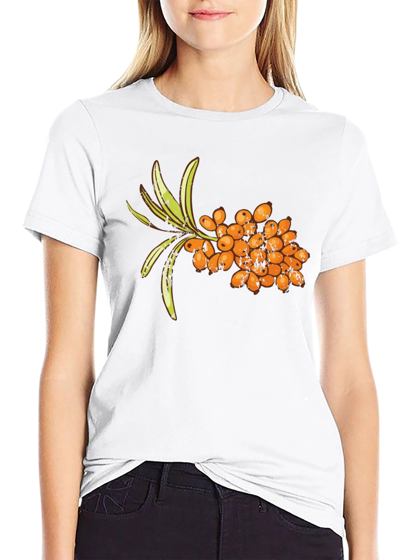 Black Sea Buckthorn Berry T-Shirt - Unique Fruit Design view 9
