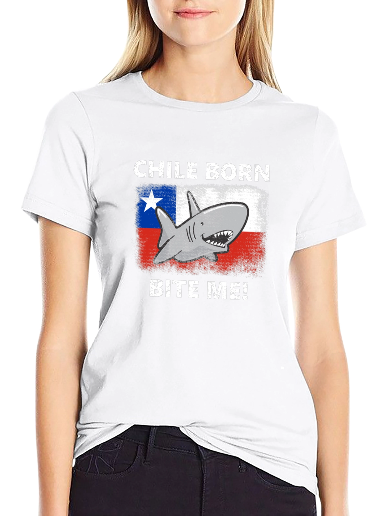 Black Chile Born Shark Bite Me! Graphic T-Shirt view 9