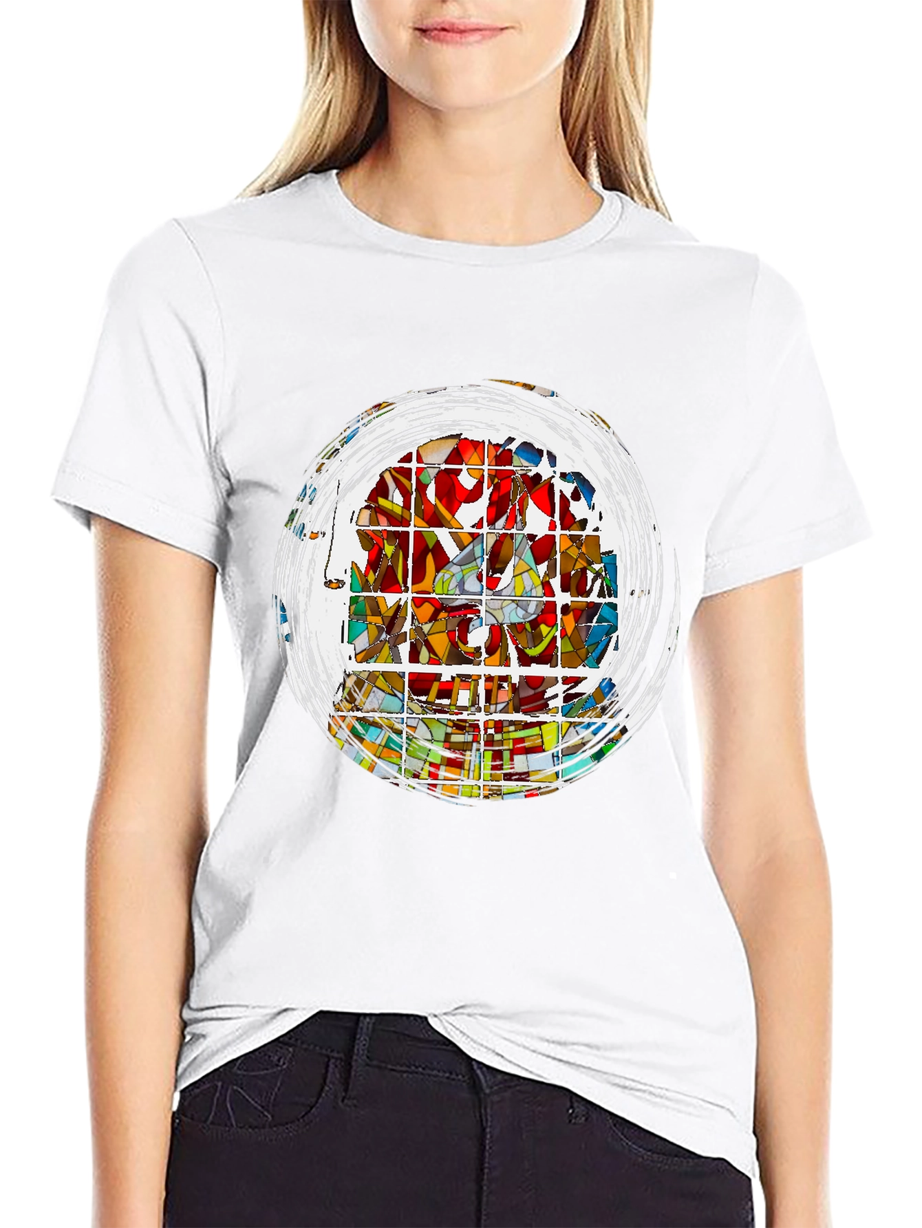 Black Abstract Stained Glass Art Graphic Tee - Black view 9
