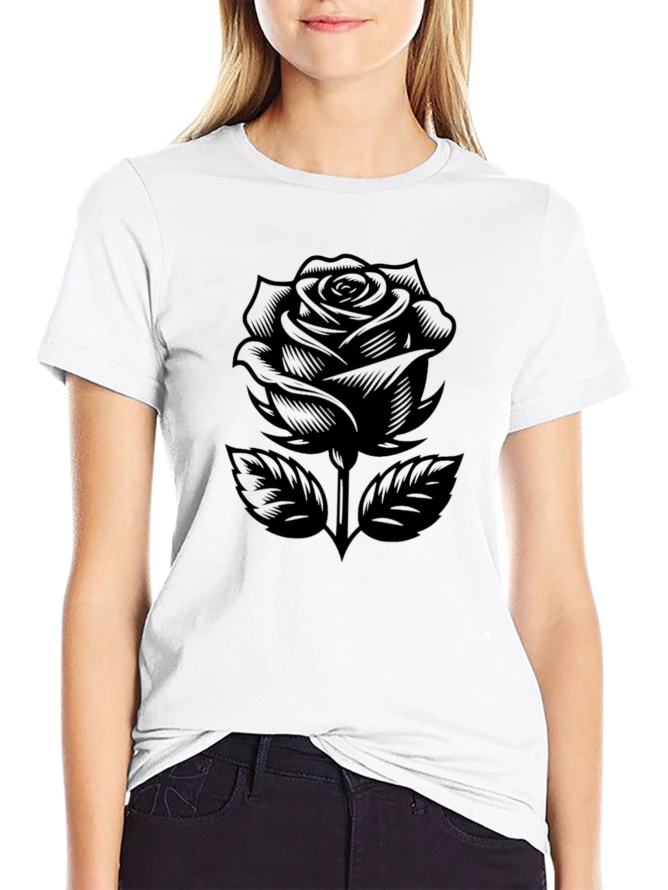 Black Black Rose Graphic Tee - Modern Floral Design view 9