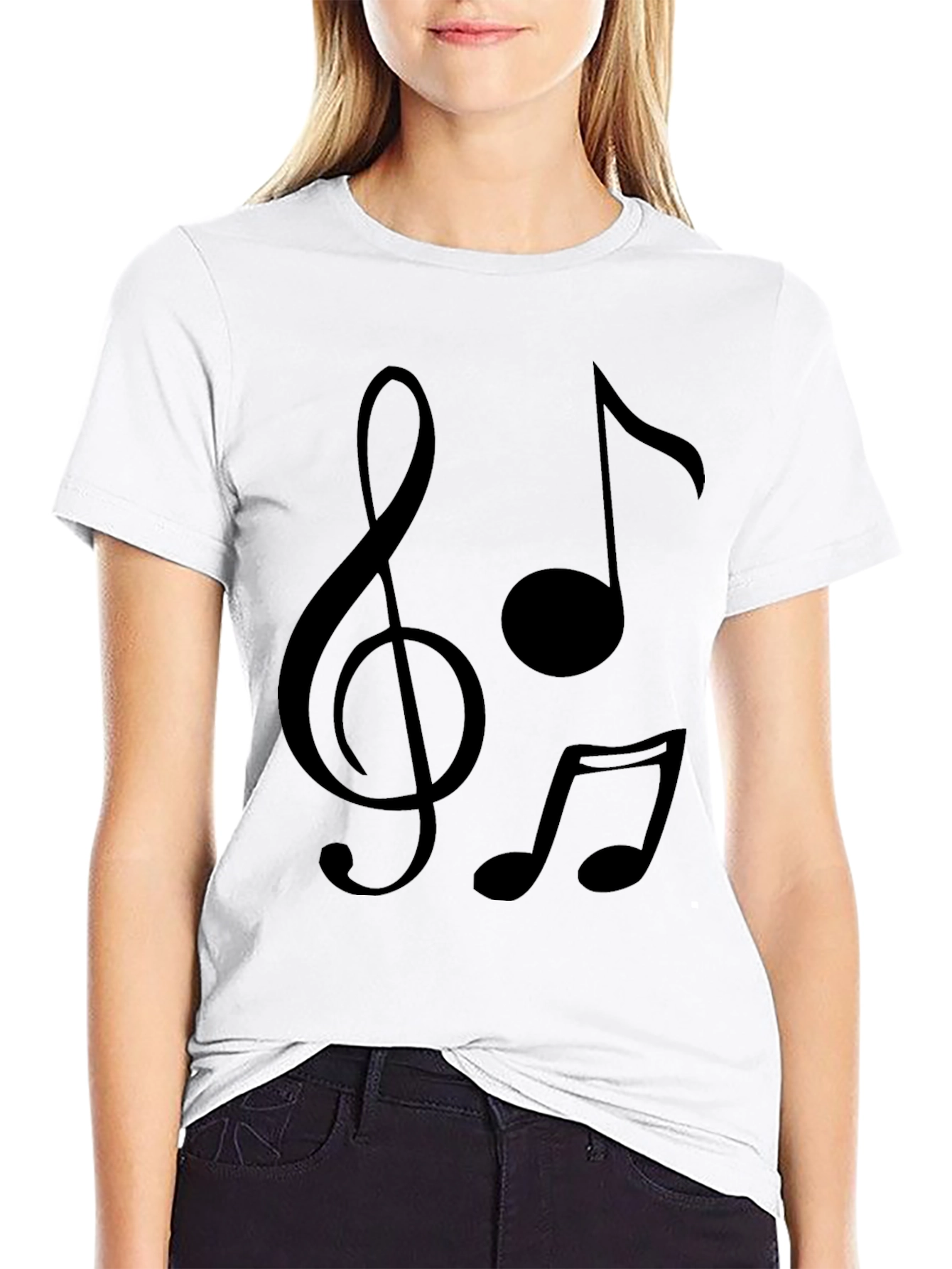 Black Musical Notes Graphic T-Shirt - Black Crew Neck Tee view 9