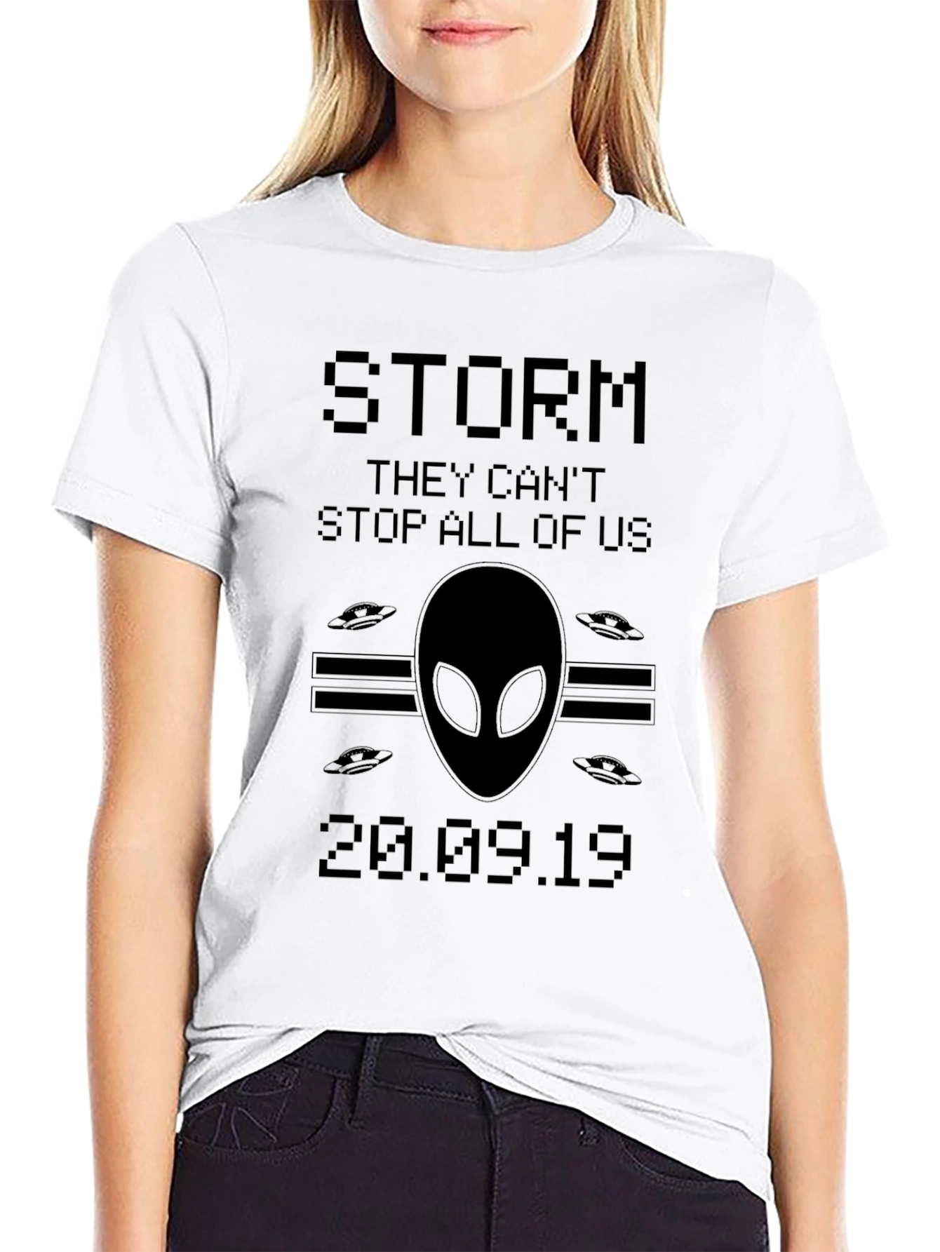 Black Storm Area 51 T-Shirt Alien UFO Graphic Tee view 9