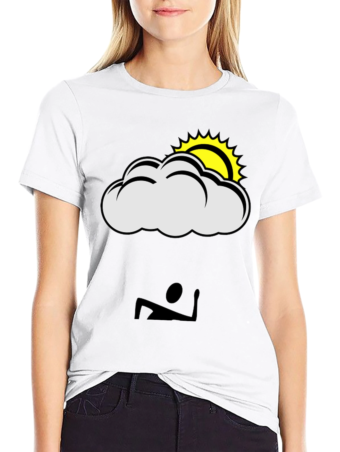Black Cloud & Sun Graphic T-Shirt - Black Casual Tee view 9