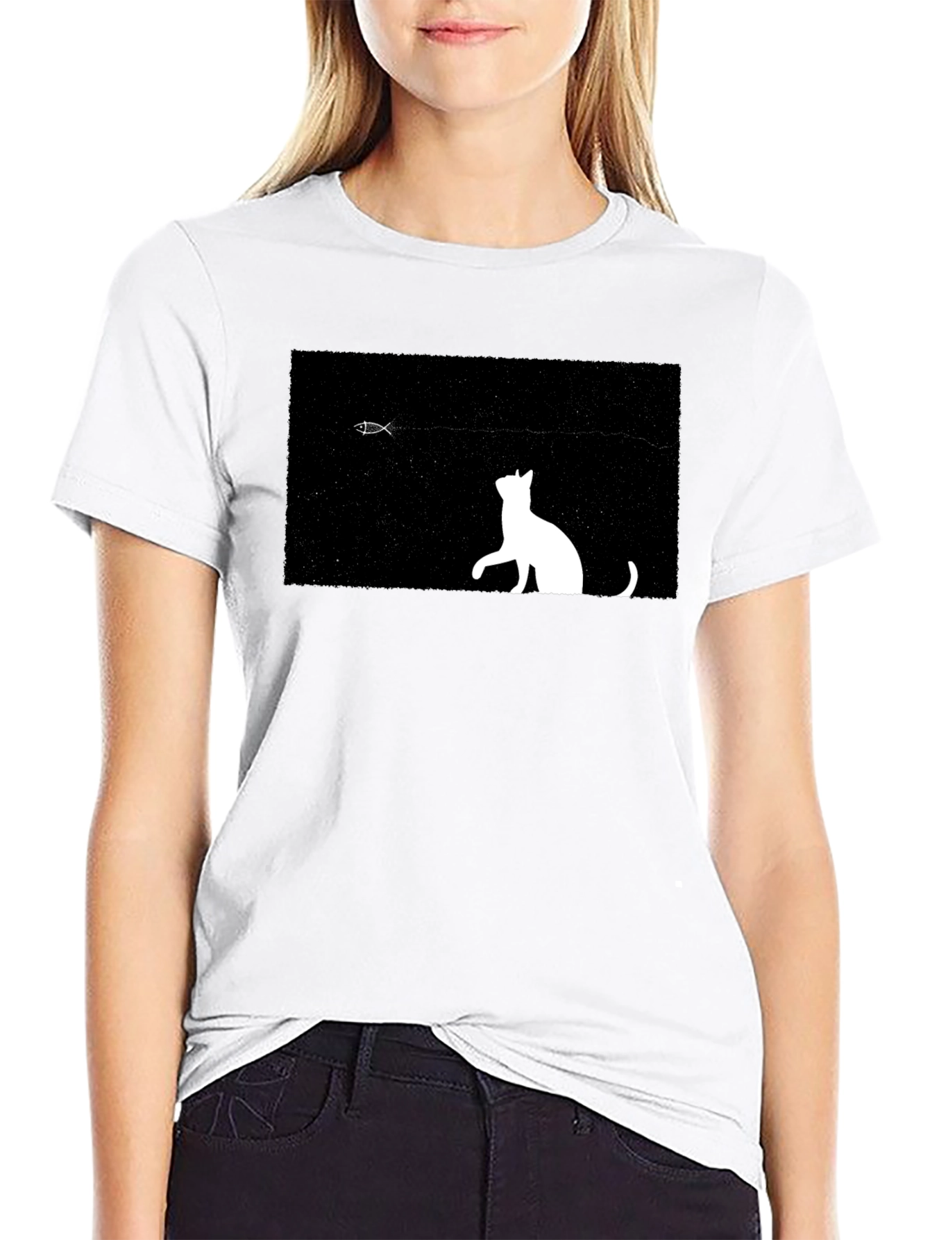 Black Cat & Fish Graphic Black Tee view 9