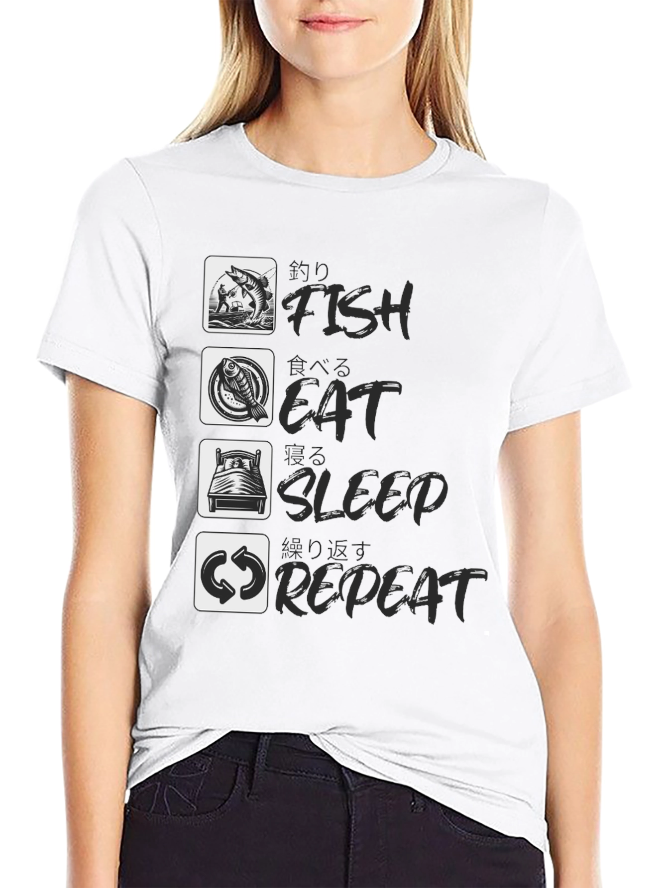 Black Fish Eat Sleep Repeat Black Graphic Tee view 9