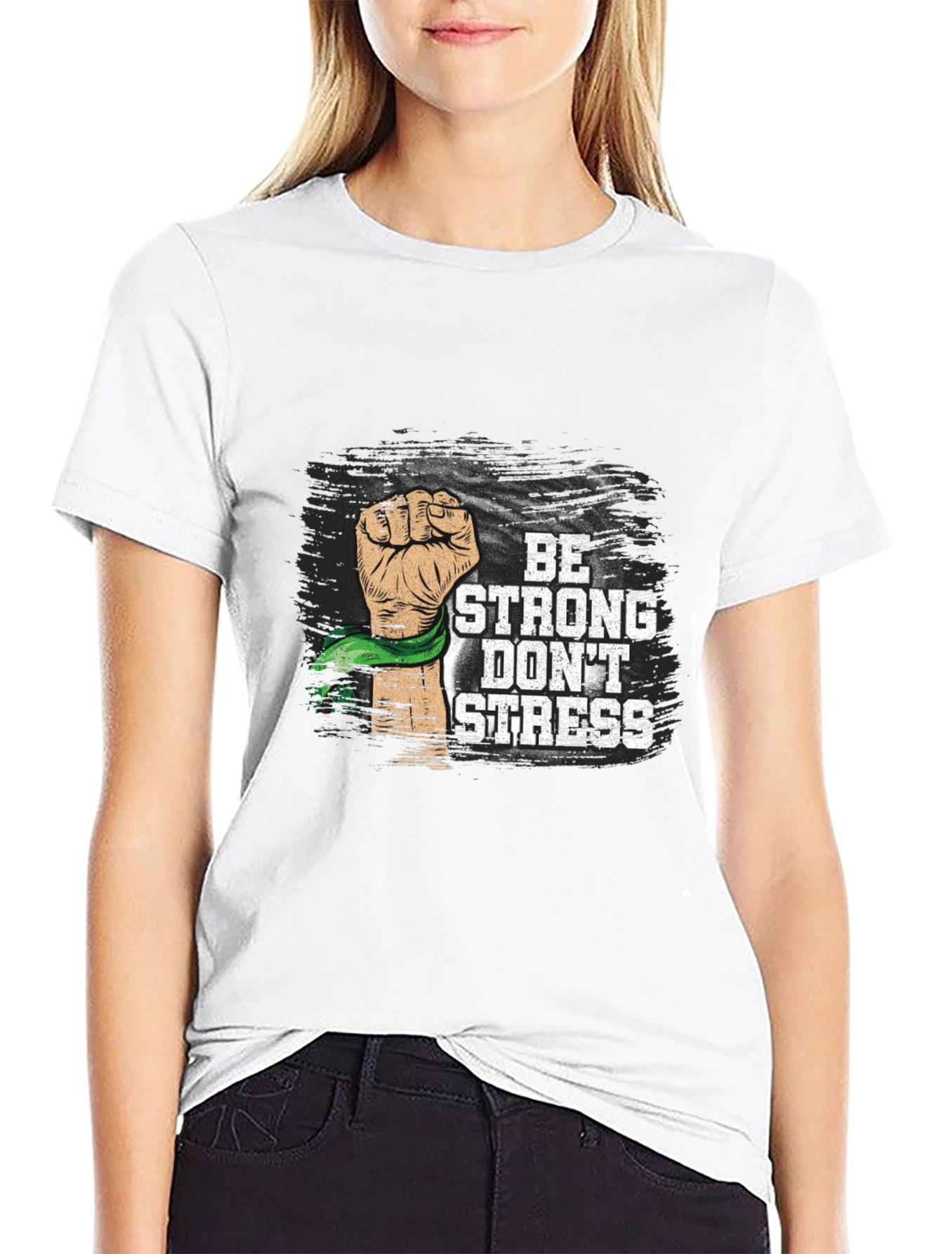 Black Be Strong Don't Stress Graphic Tee view 9