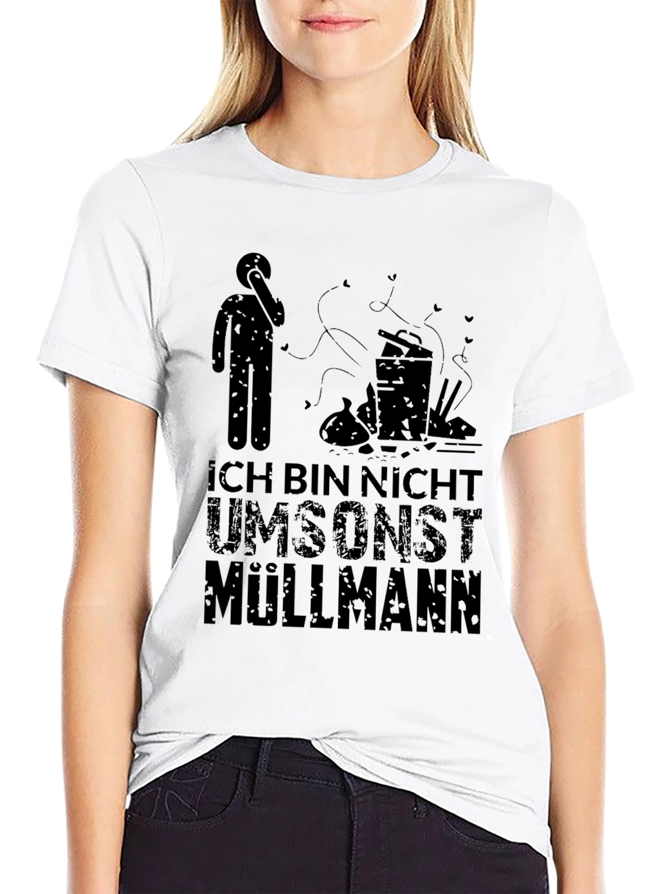 Black Funny German "Ich Bin Nicht Umsonst Müllmann" T-Shirt view 9