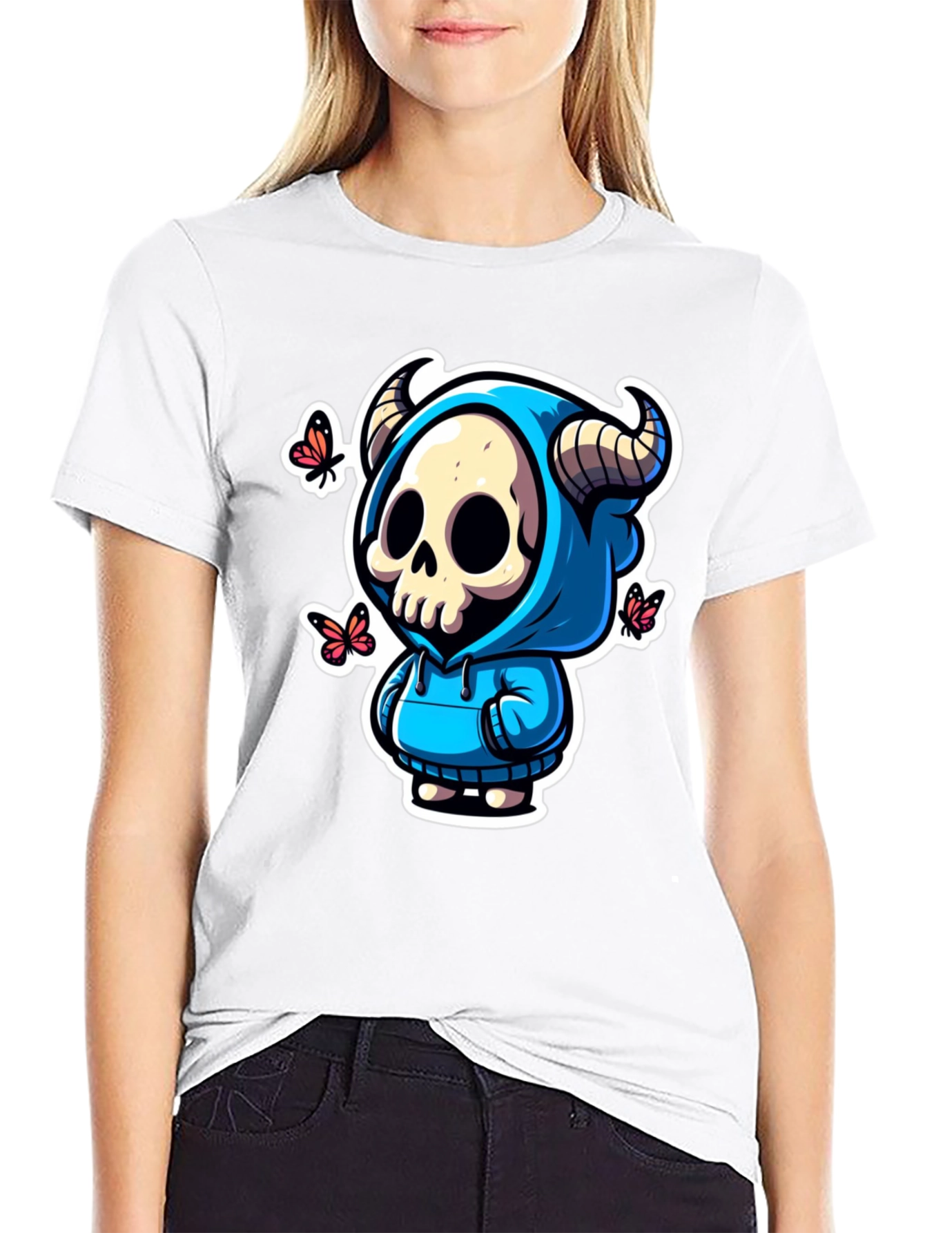 Black Skull Horns Hoodie T-Shirt view 9