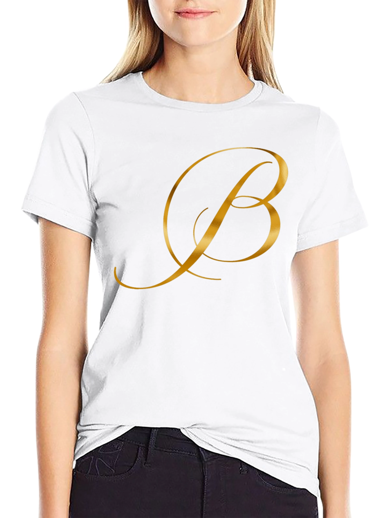 Black Elegant Gold Letter B Black T-Shirt view 9