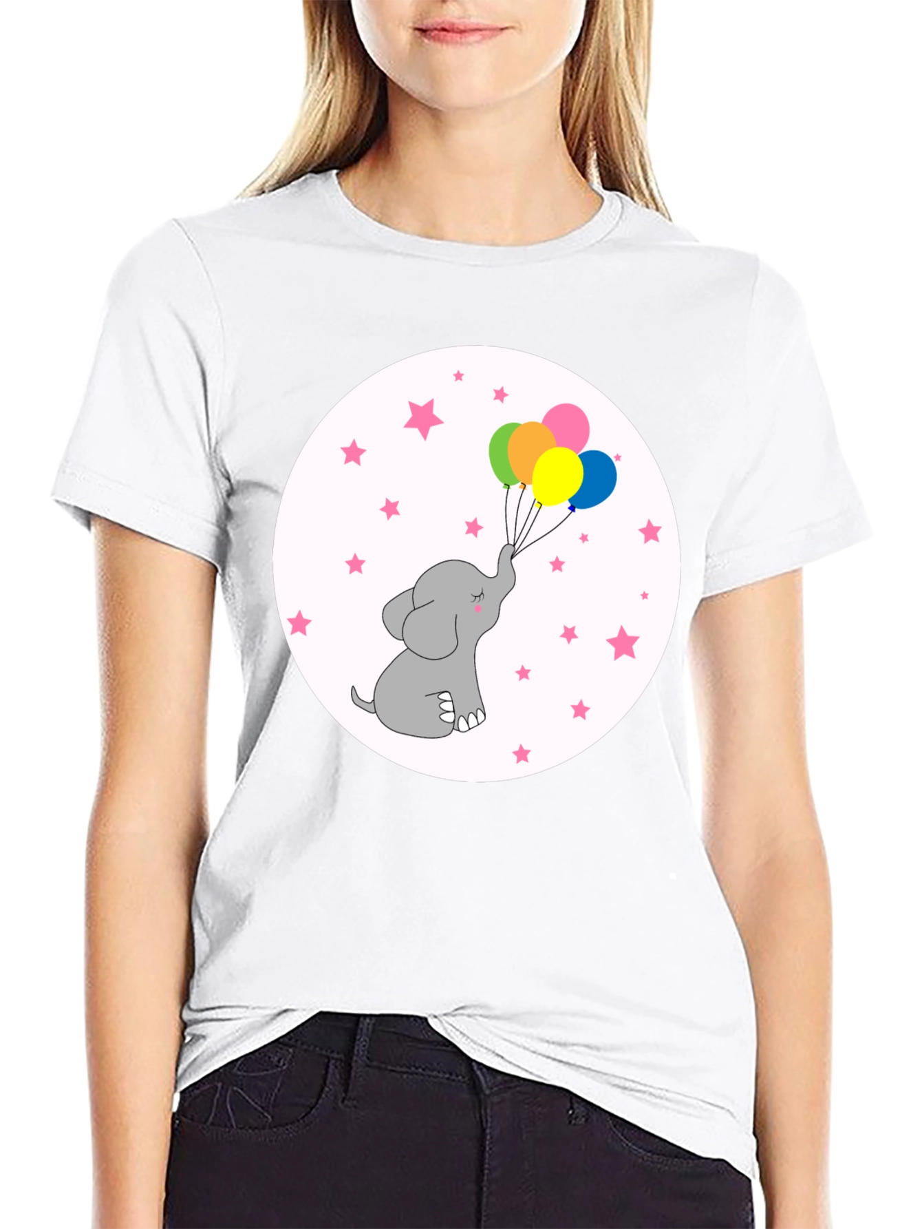 Black Elephant Balloons Black T-Shirt Cute Cartoon Style view 9