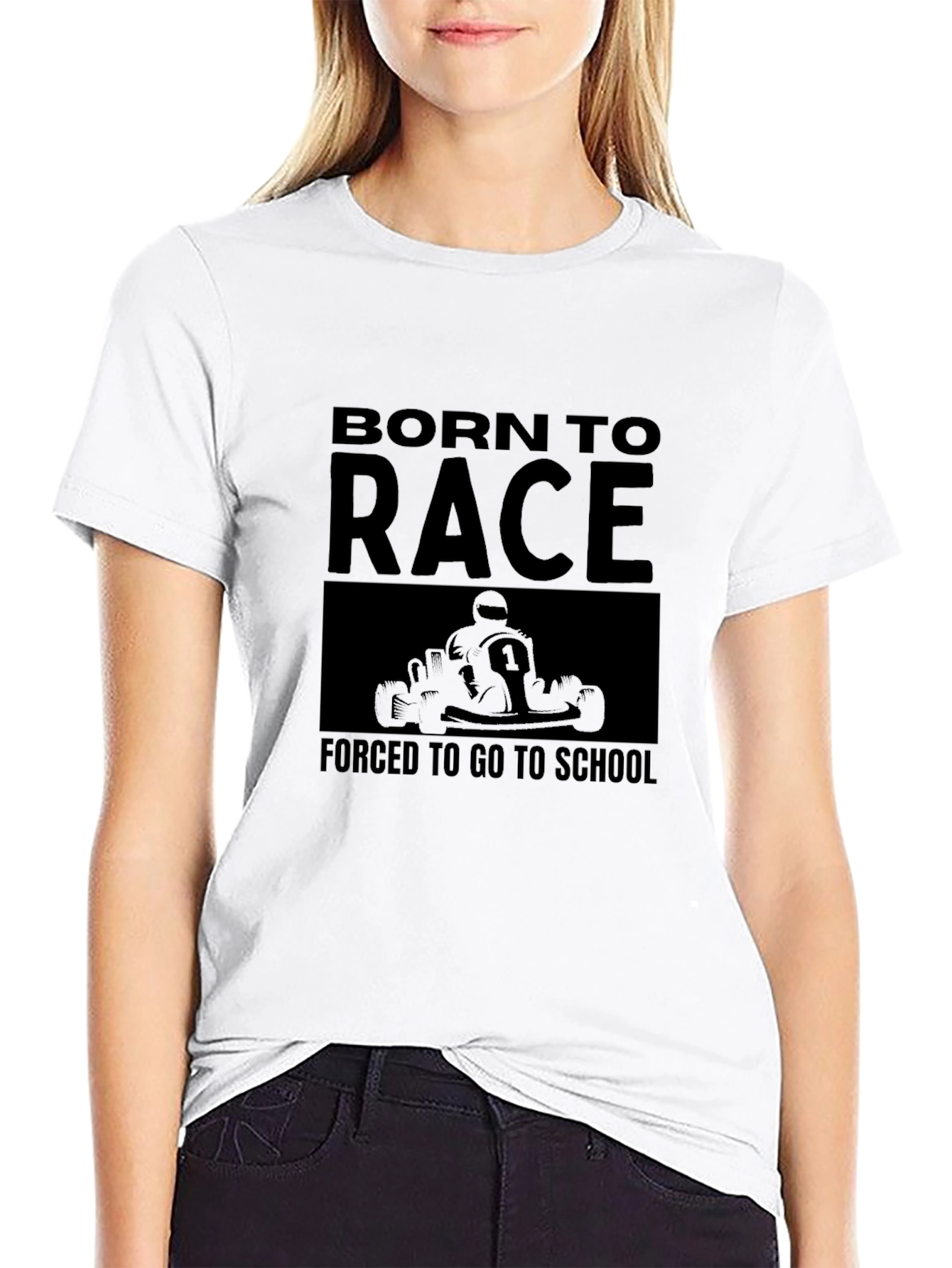 Black Born to Race T-Shirt - Go Kart Racing Fan Tee view 9