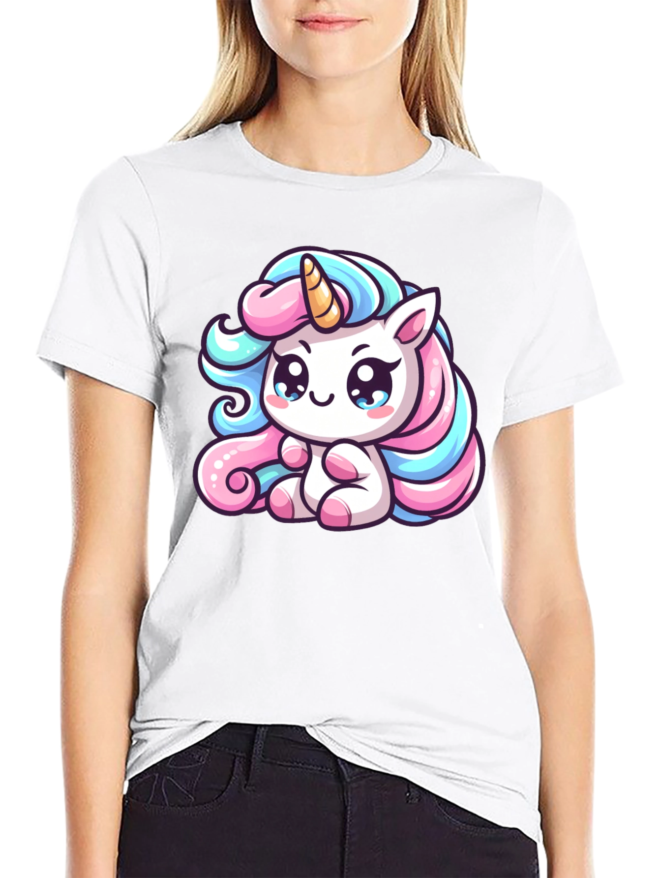 Black Cute Unicorn Graphic Black Tee Shirt view 9