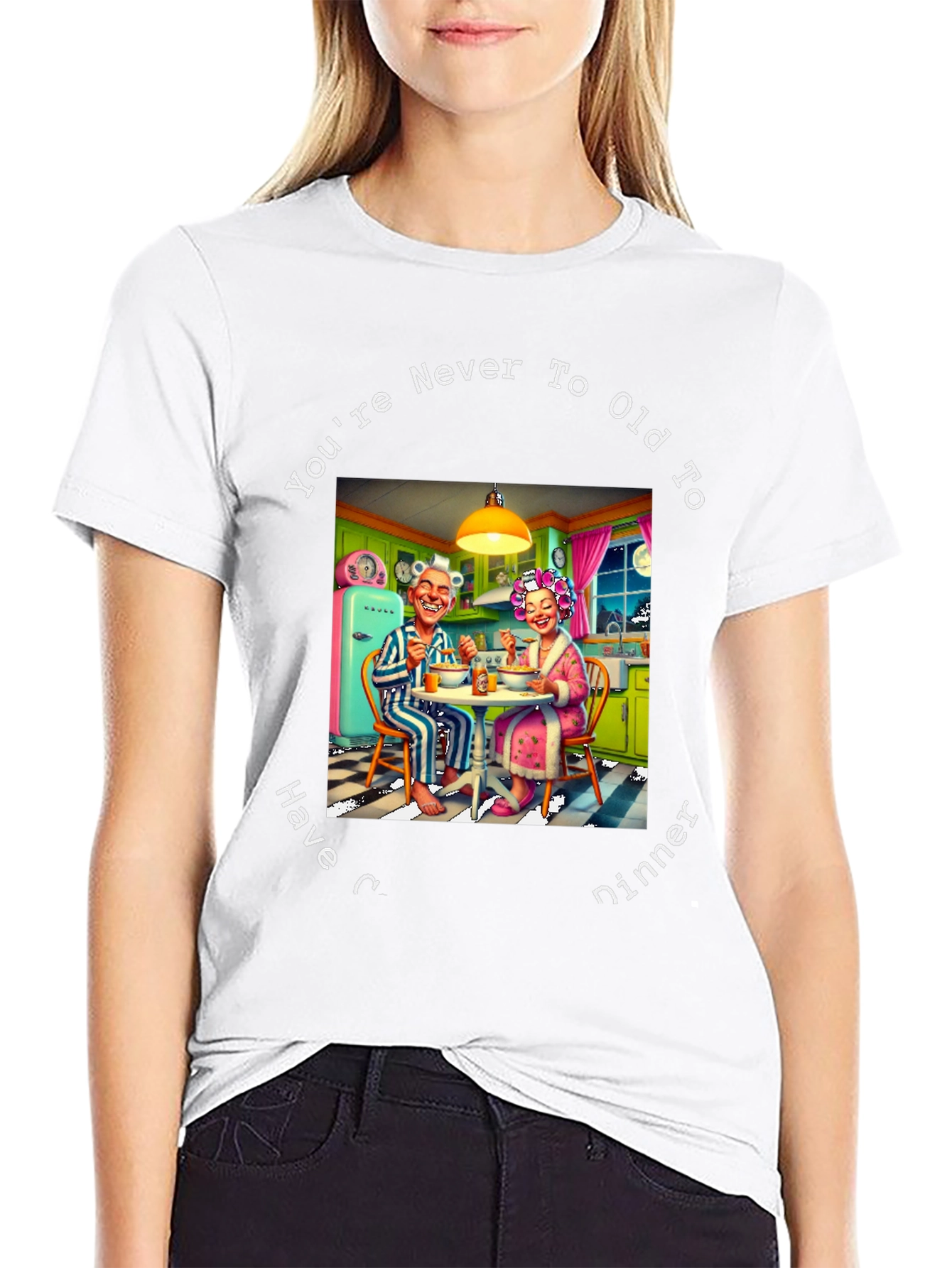 Black Funny You're Never Too Old to Have Dinner Graphic T-Shirt view 9