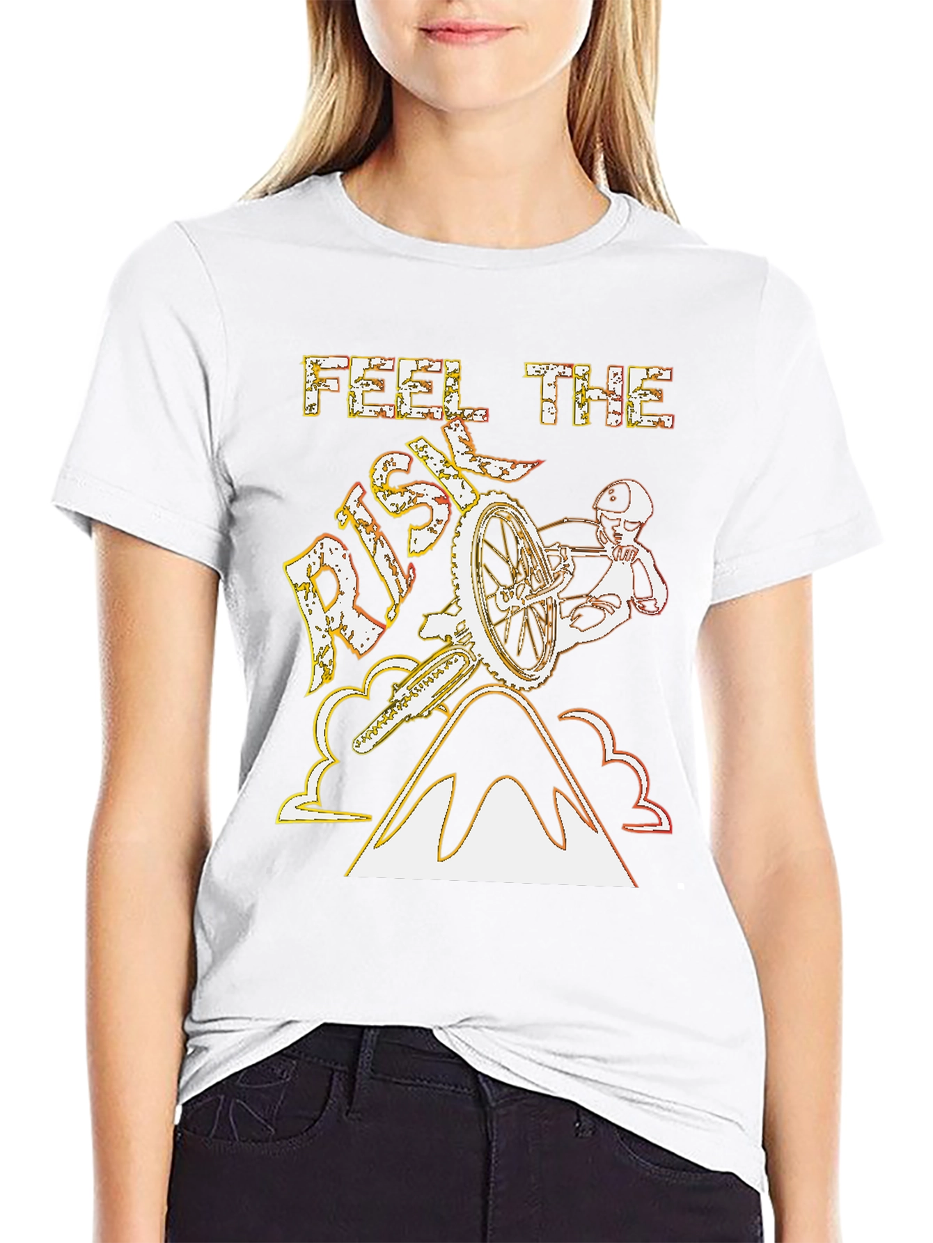 Black Feel The Risk T-Shirt - Mountain Biking Design view 9