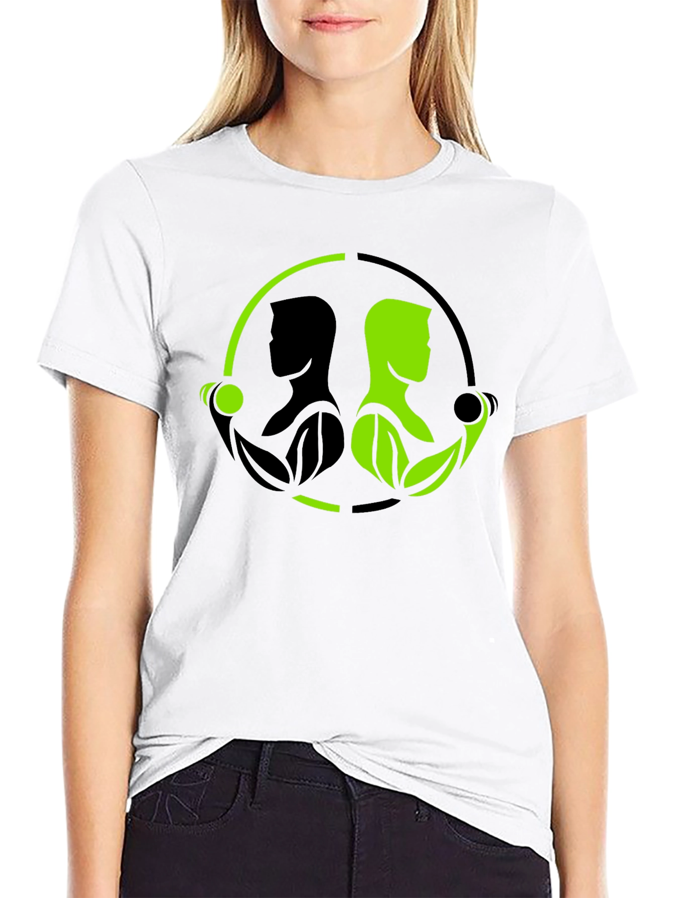 Black Nature Gym T-Shirt - Black Green Yin Yang Fitness view 9