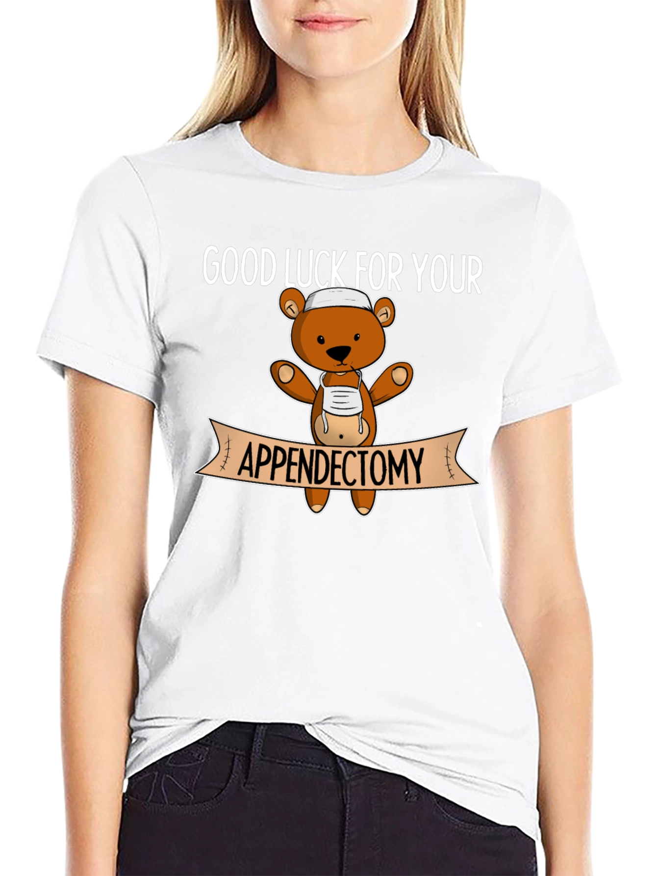 Black Good Luck Appendectomy Teddy Bear Graphic T-Shirt view 9