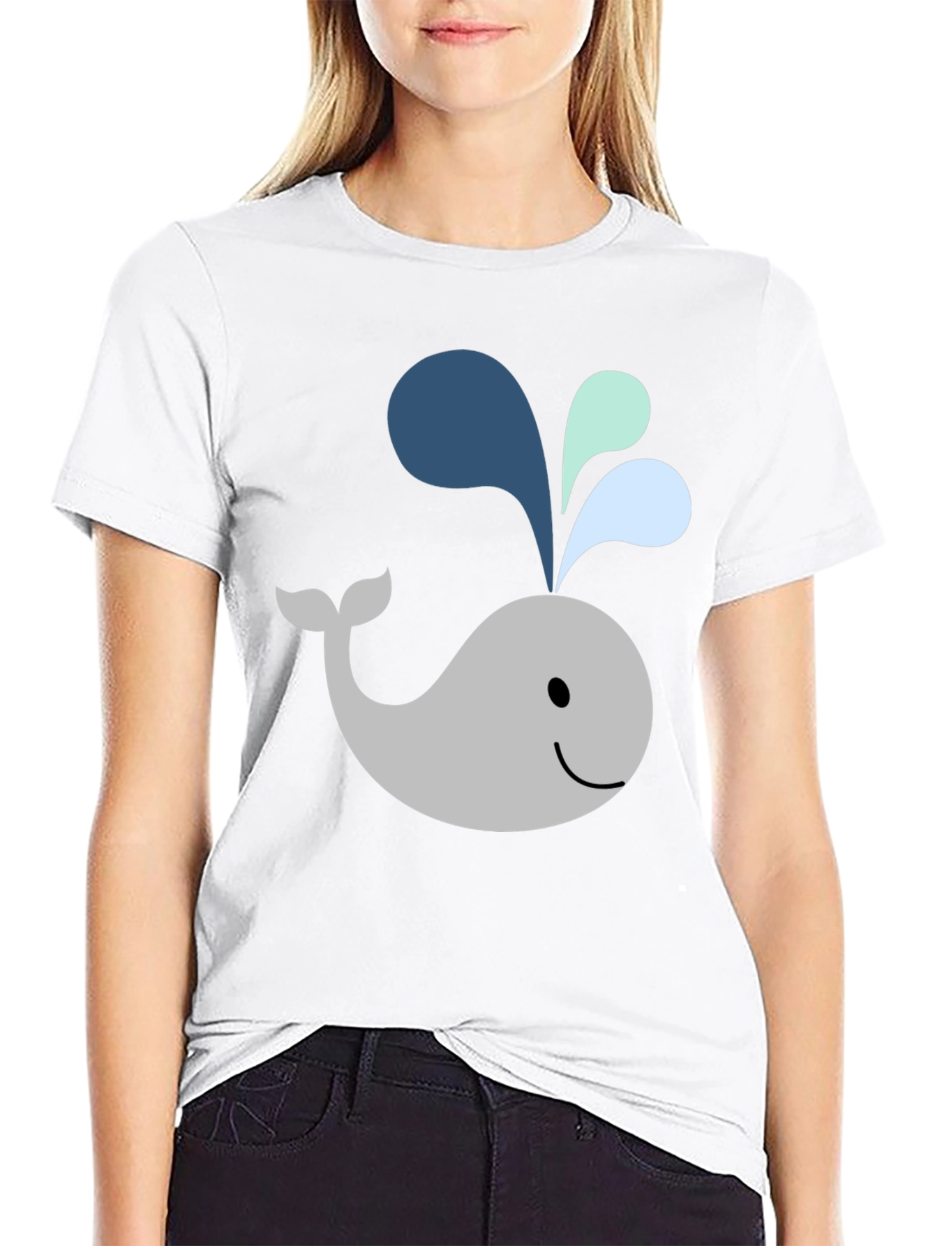 Black Cute Whale Graphic Black T-Shirt view 9