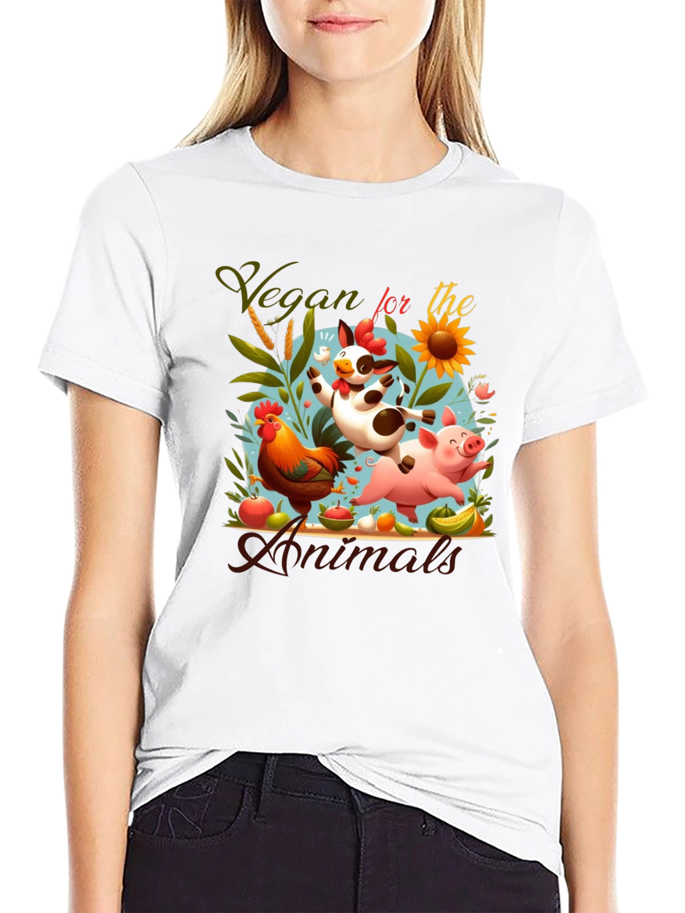 Black Vegan for the Animals Graphic Tee view 9