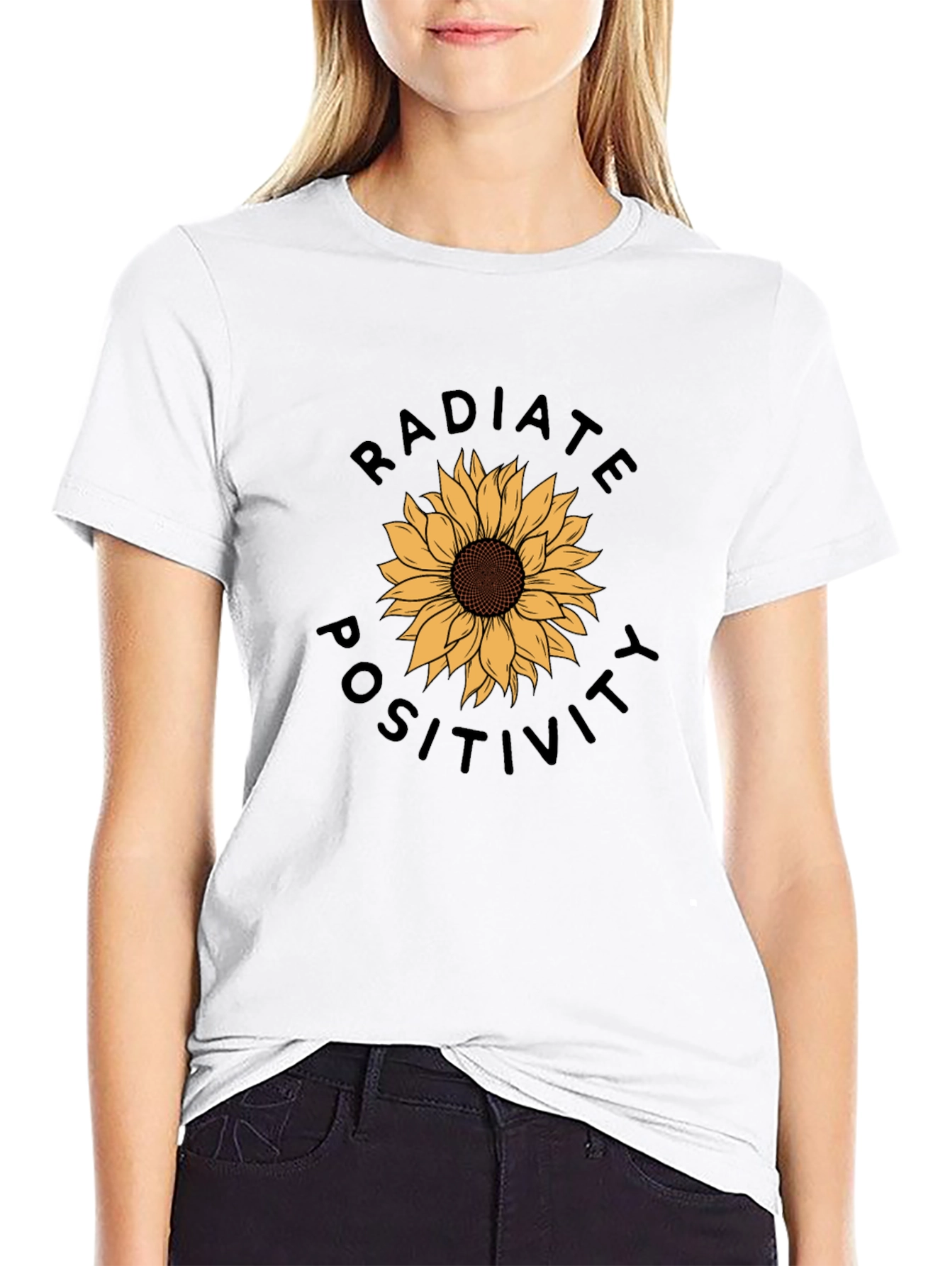 Black Radiate Positivity Sunflower Graphic Tee view 9