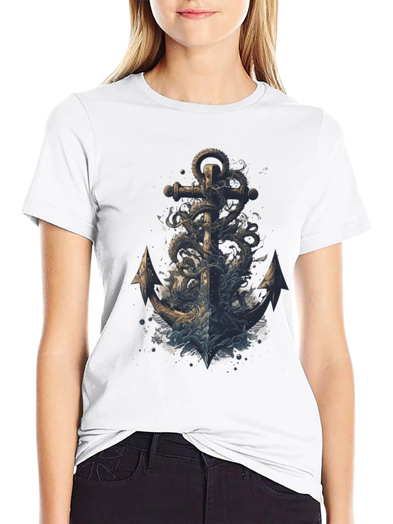 Black Anchor Octopus Graphic Tee - Men's Black T-Shirt view 9