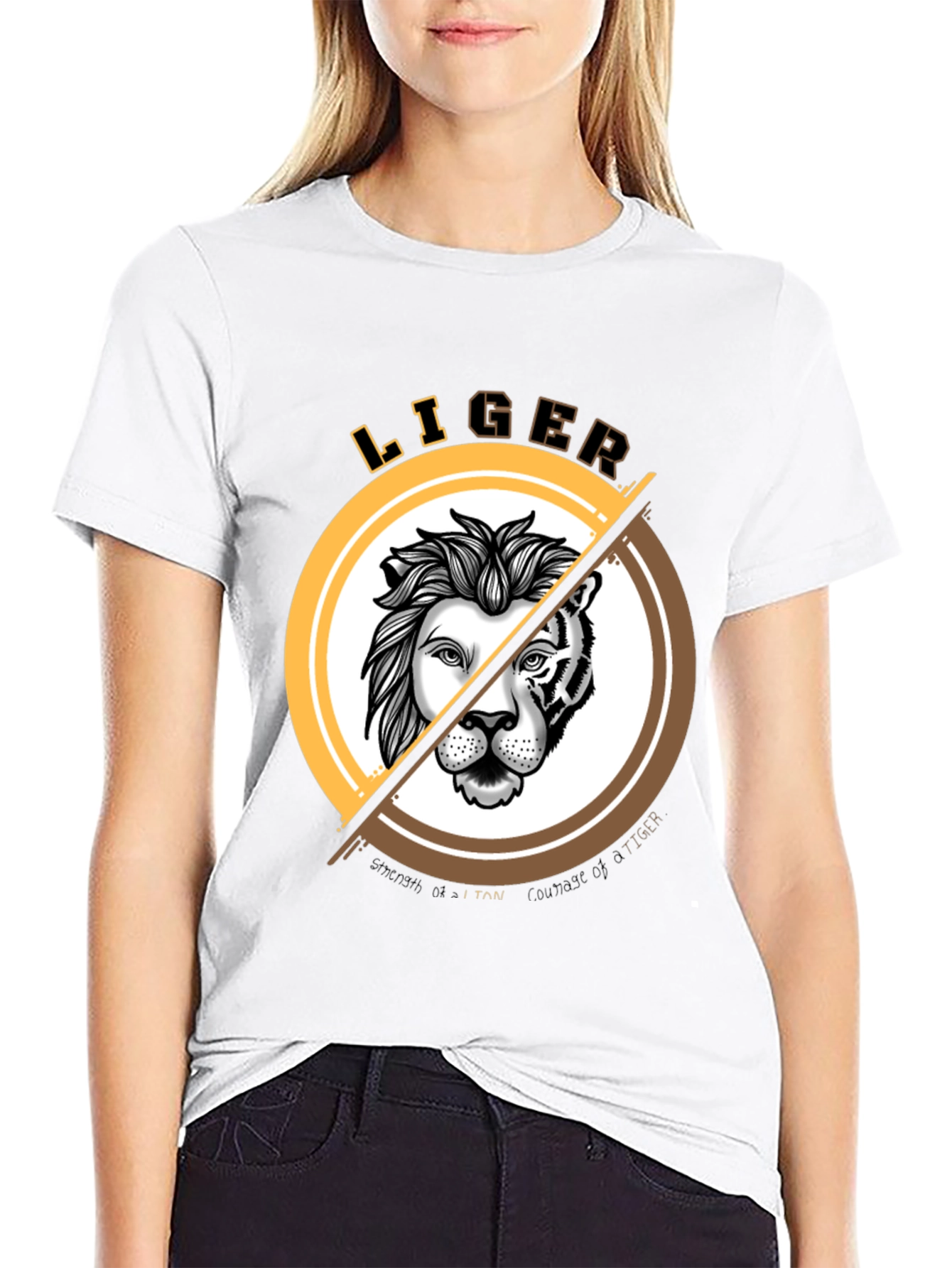Black LIGER Graphic Print T-Shirt - Lion & Tiger Hybrid Design view 9