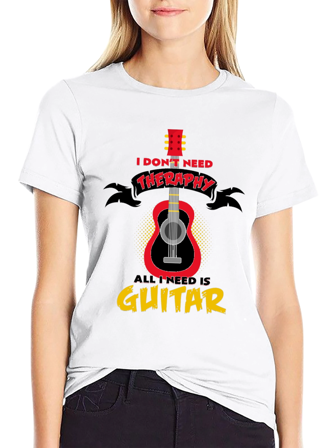 Black Guitar Therapy T-Shirt - Musician Gift view 9