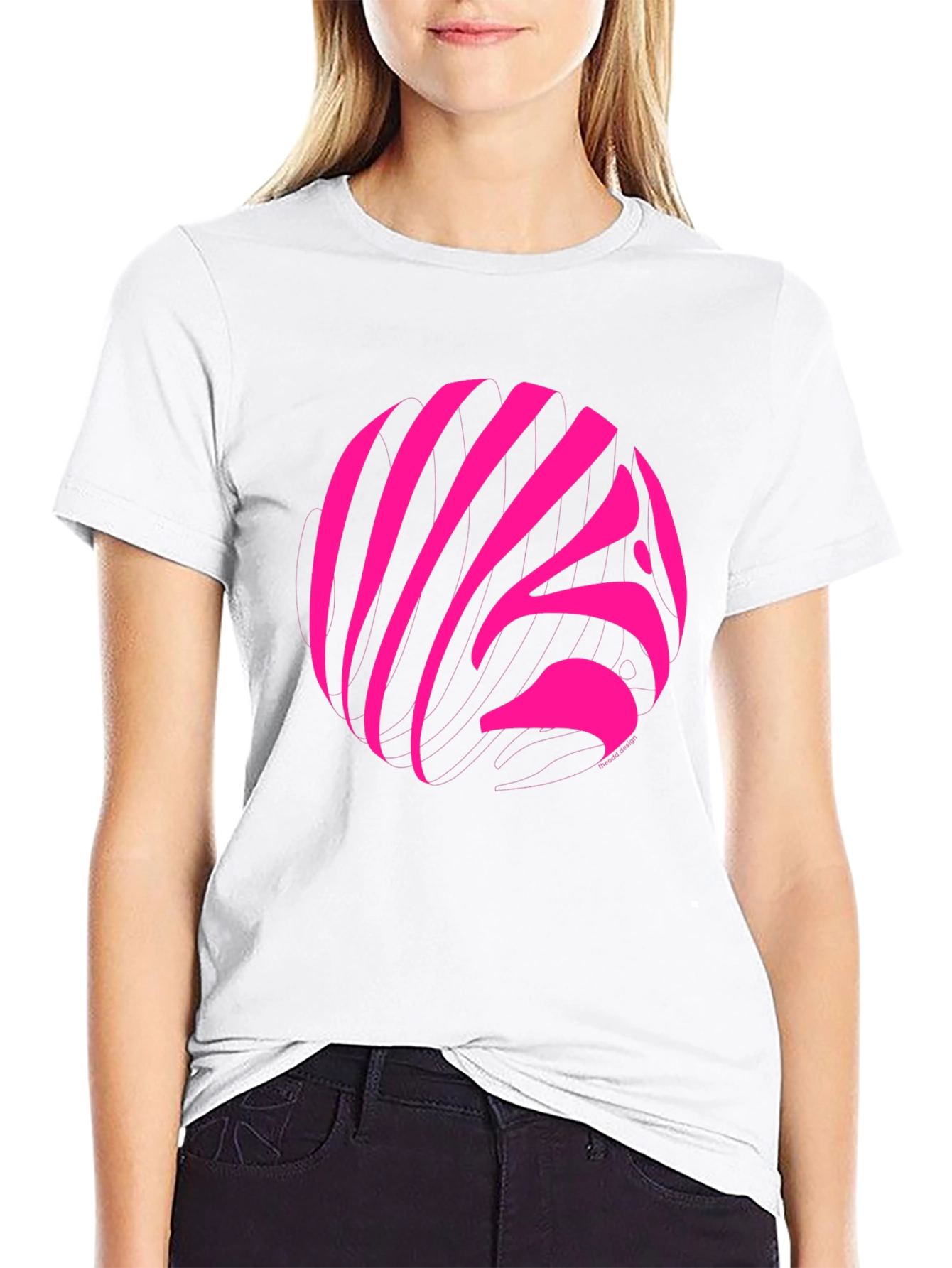 Black Vibrant Pink Zebra Print Crew Neck T-Shirt view 9