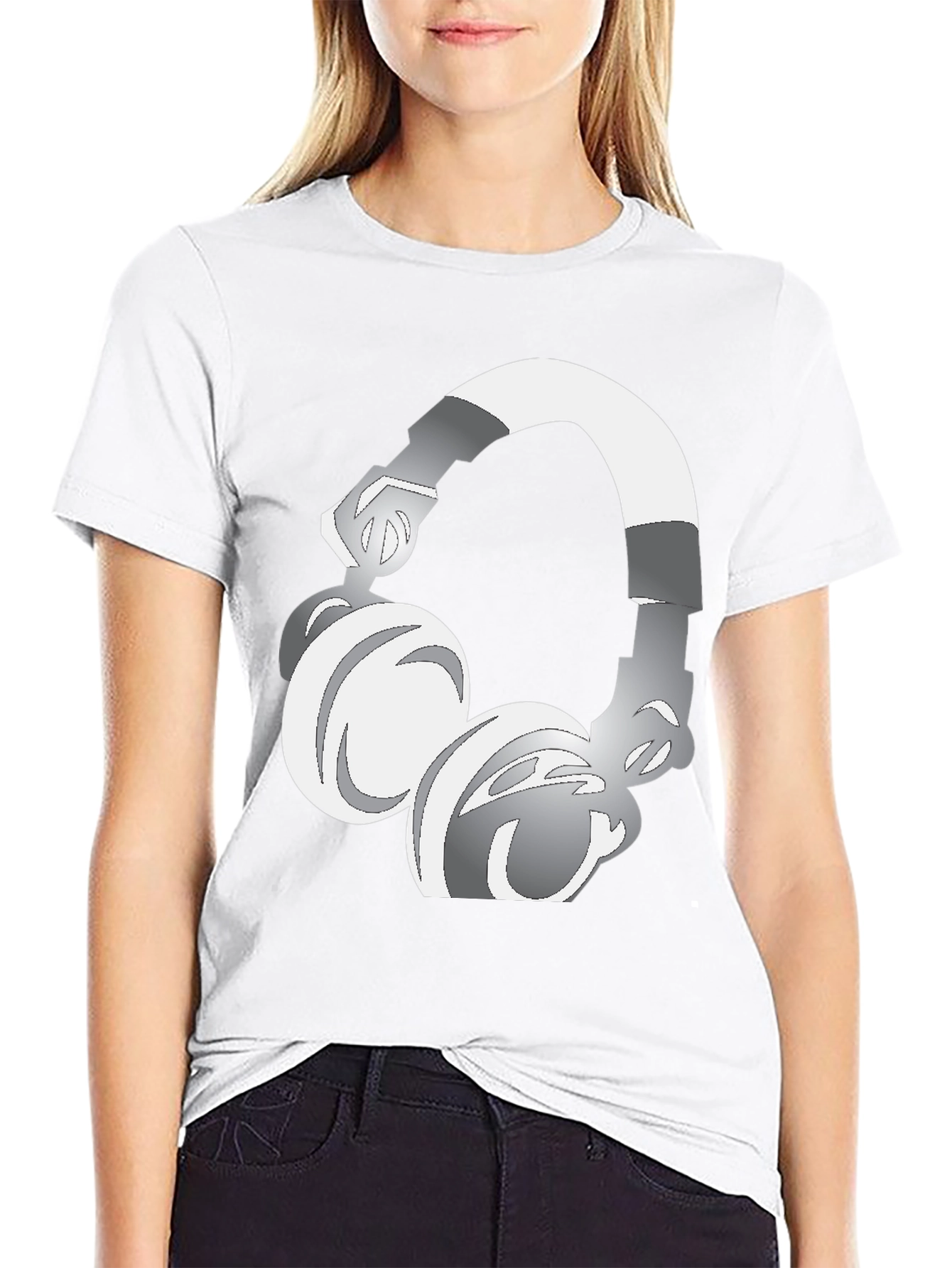 Black Cool Graphic Tee: Silver Headphones Design view 9