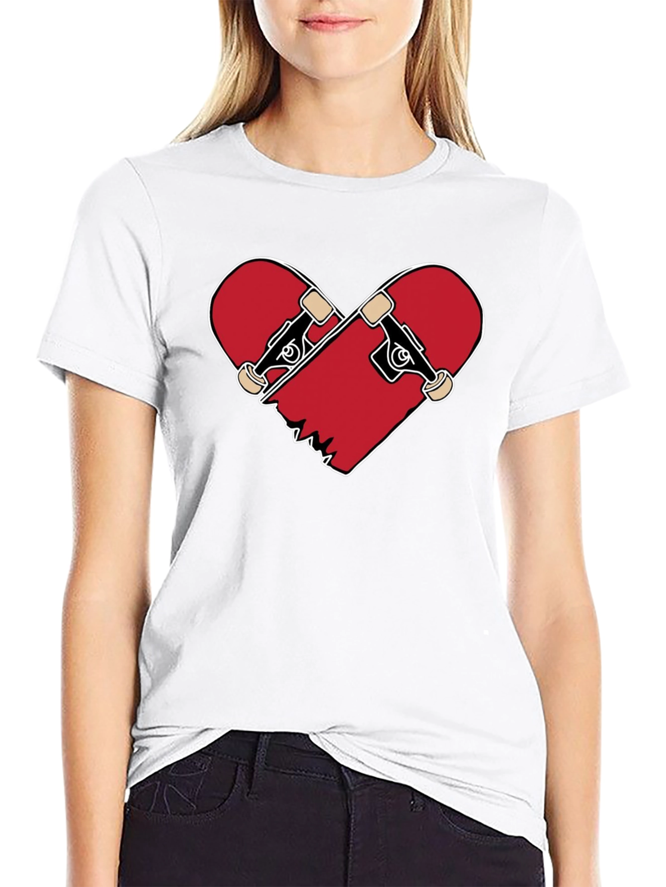 Black Heart Broken Skateboard T-Shirt - Black Crew Neck Tee view 9