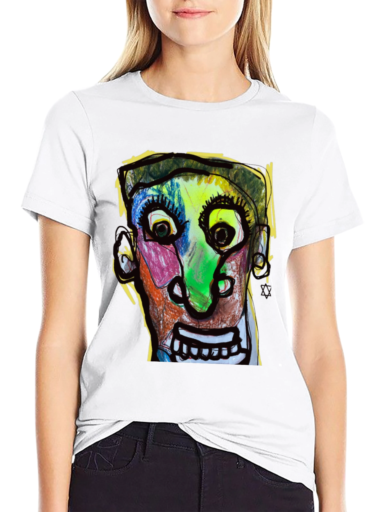 Black Abstract Face Graphic T-Shirt - Unique Art Tee view 9