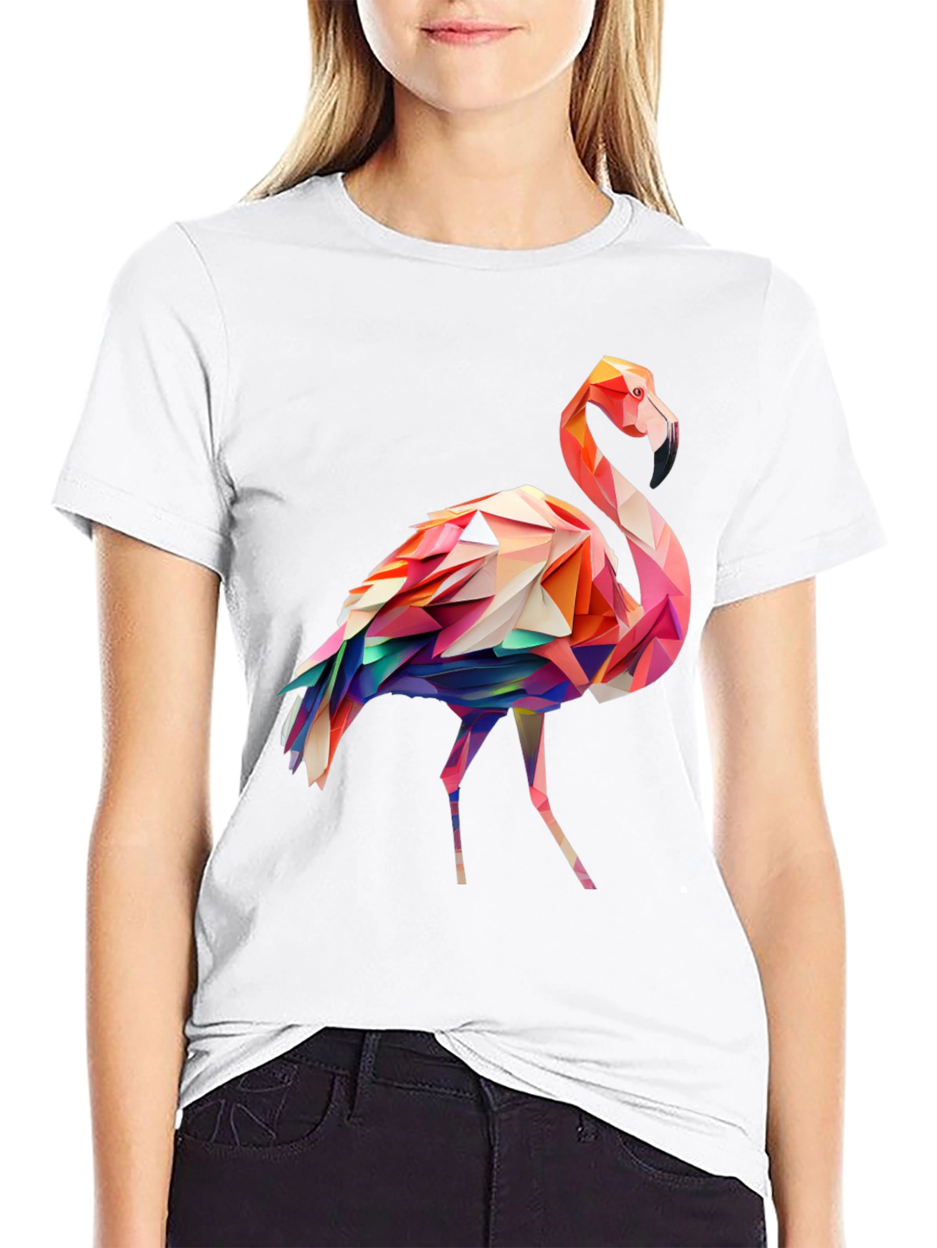 Black Geometric Flamingo Graphic Tee view 9