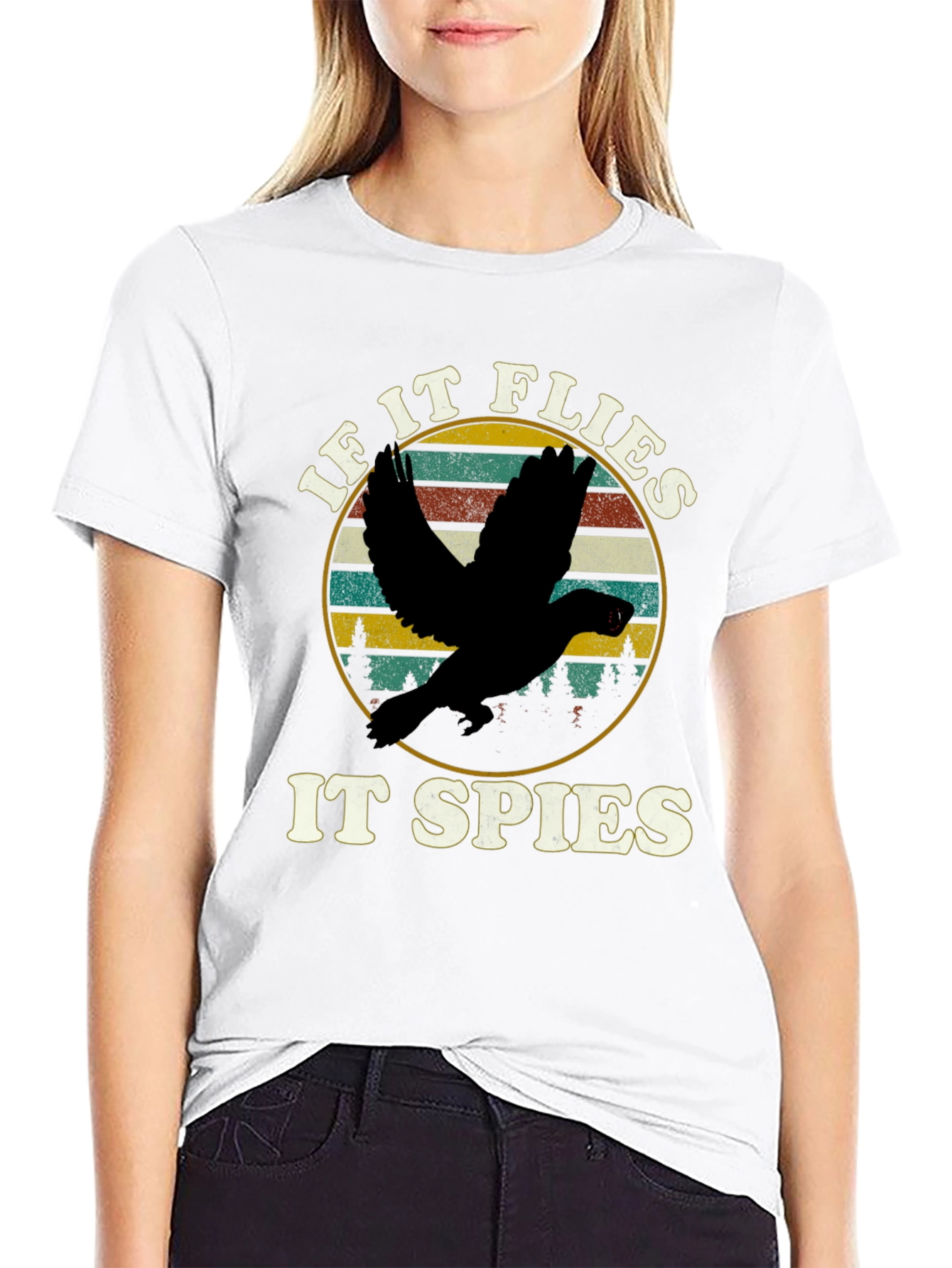 Black If It Flies It Spies T-Shirt view 9