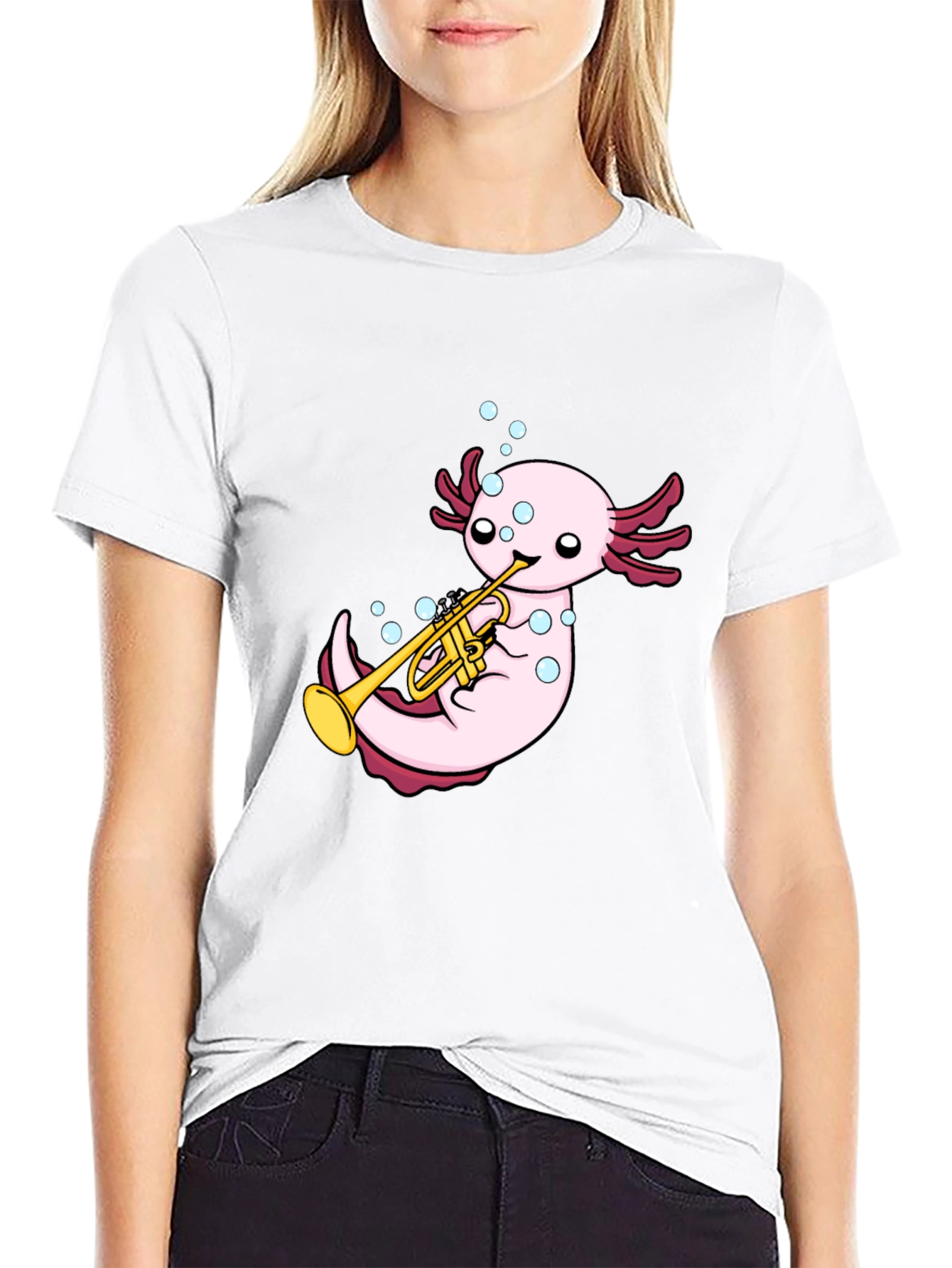 Black Axolotl Trumpet Player Graphic T-Shirt - Black view 9