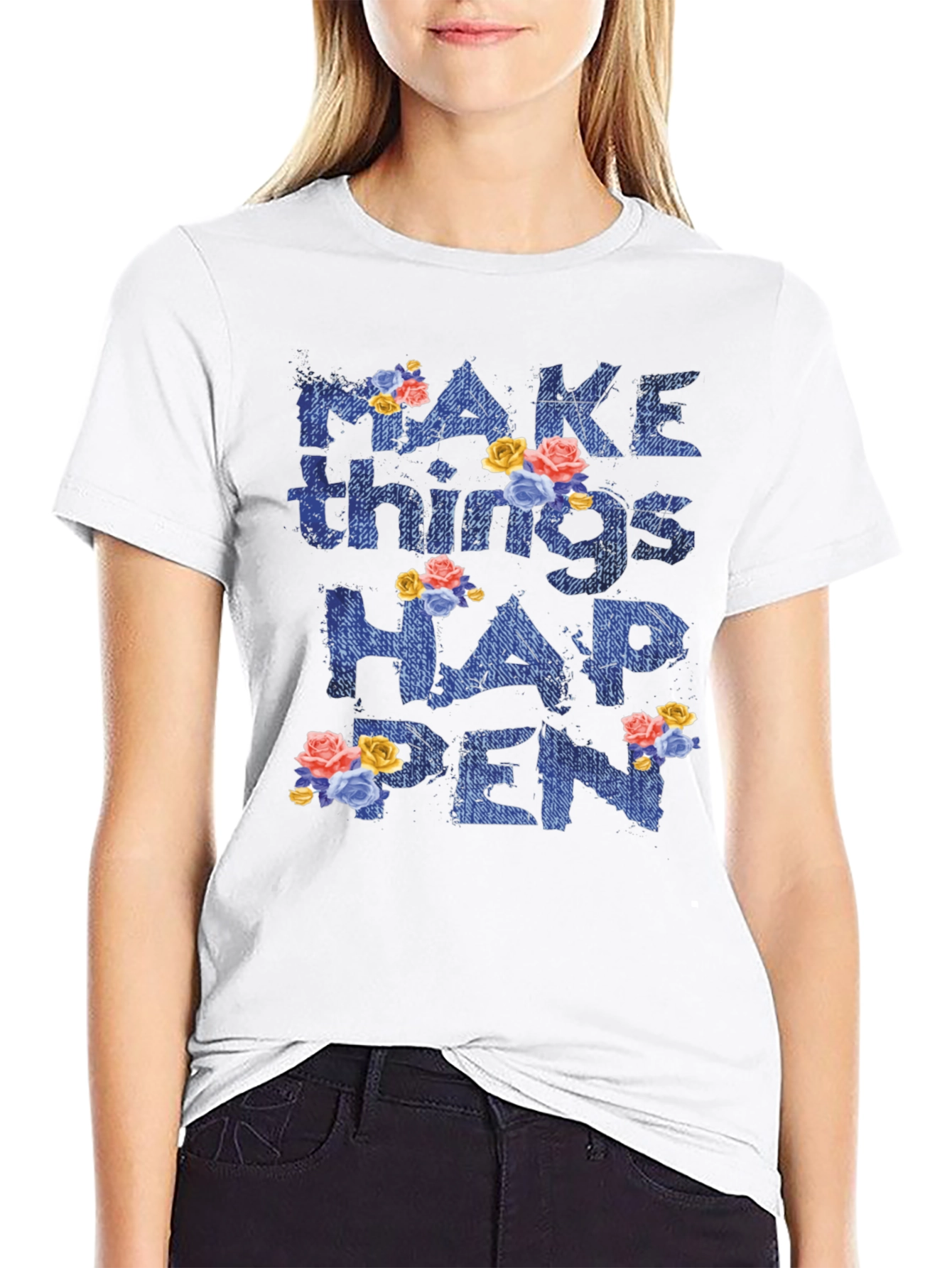 Black Floral 'Make Things Happen' Graphic Tee view 9