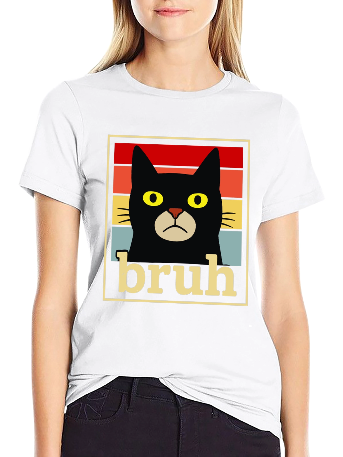 Black Bruh Cat T-Shirt - Funny Graphic Tee view 9