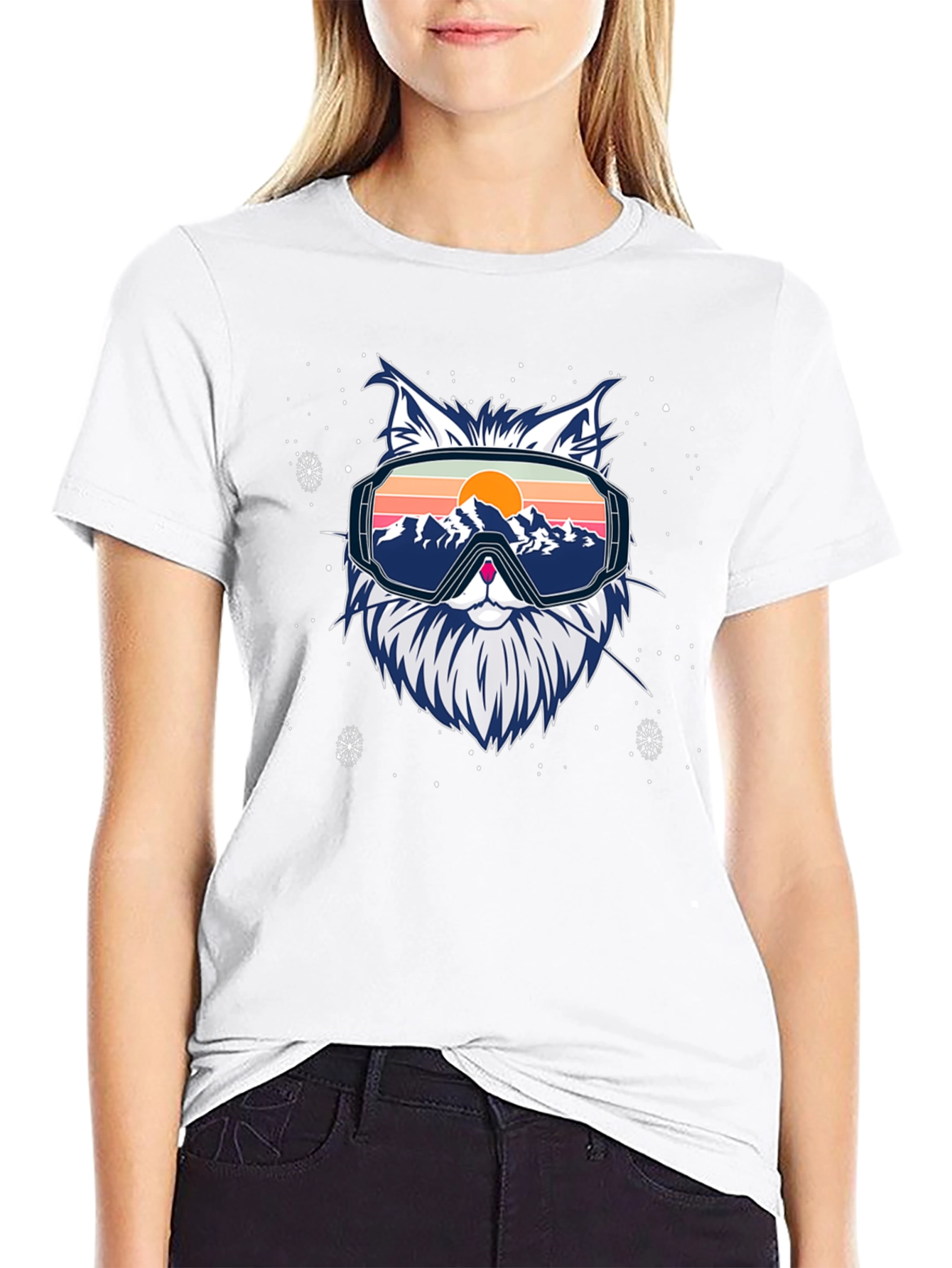Black Cool Cat Ski Goggles Graphic Tee view 9