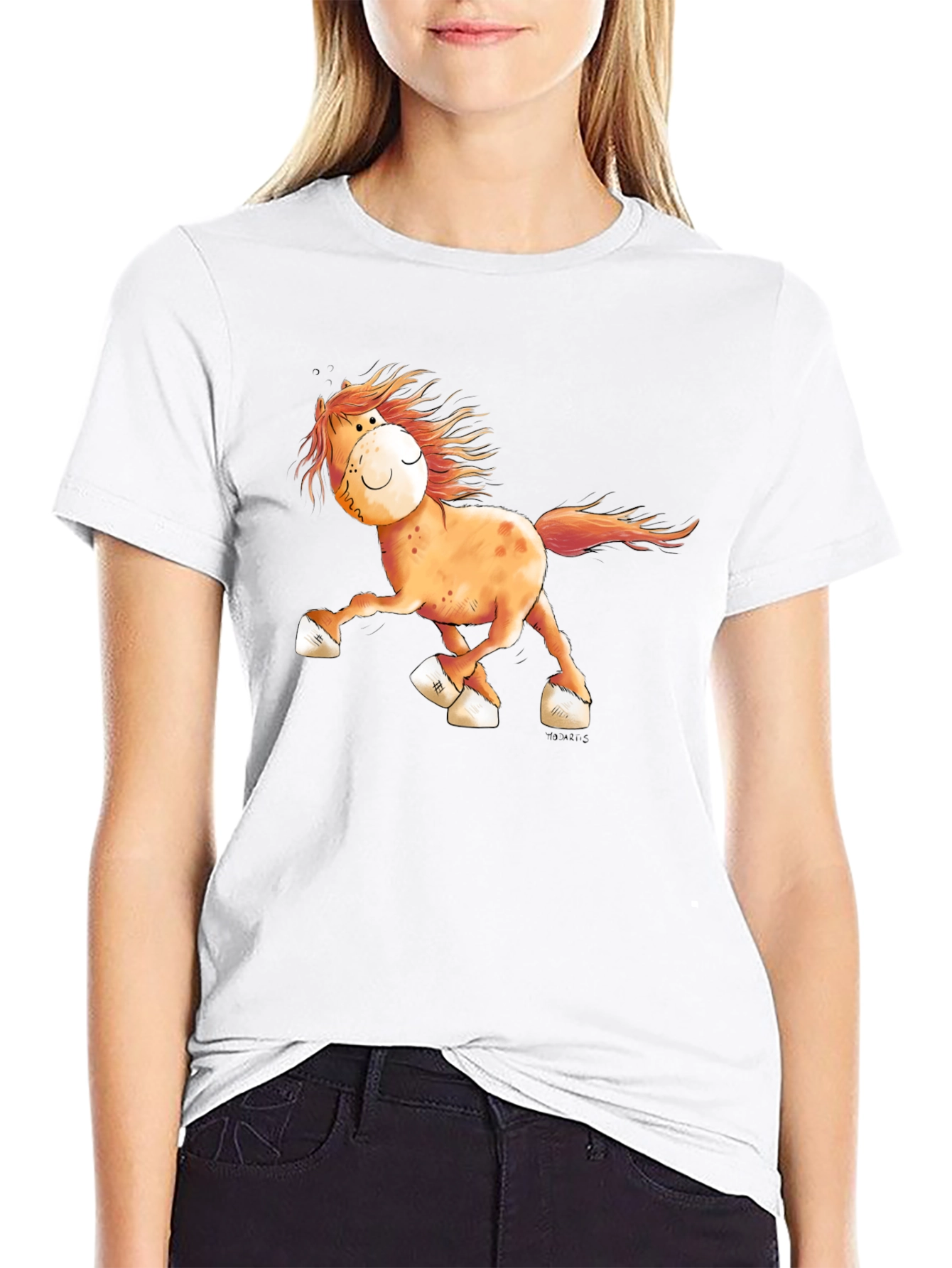 Black Cartoon Horse Graphic Tee - Black Cotton Shirt view 9