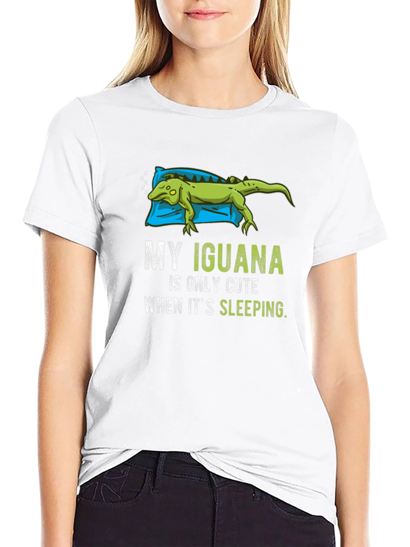 Black Funny Iguana Sleeping T-Shirt view 9