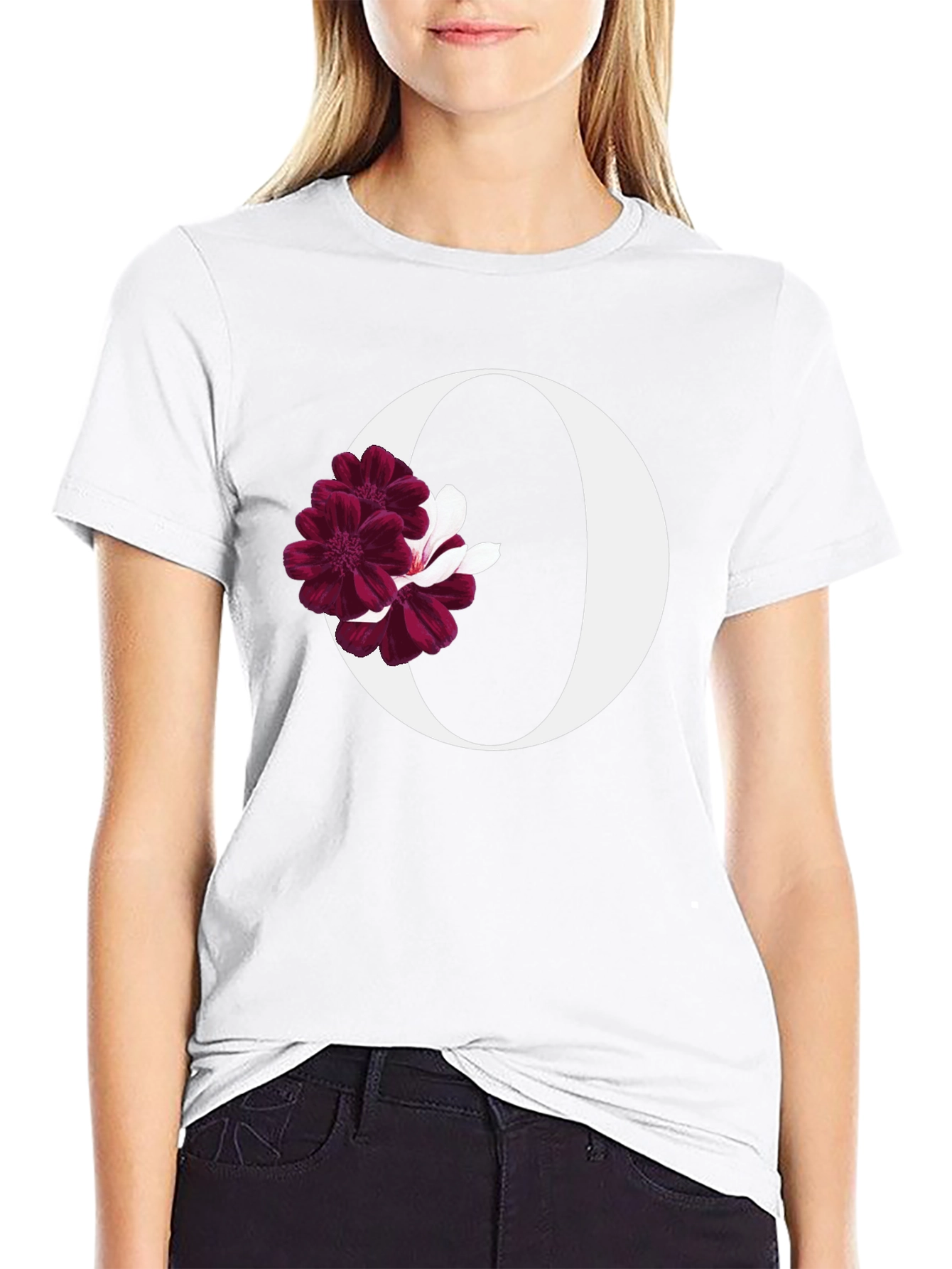 Black Floral Letter O Black T-Shirt view 9