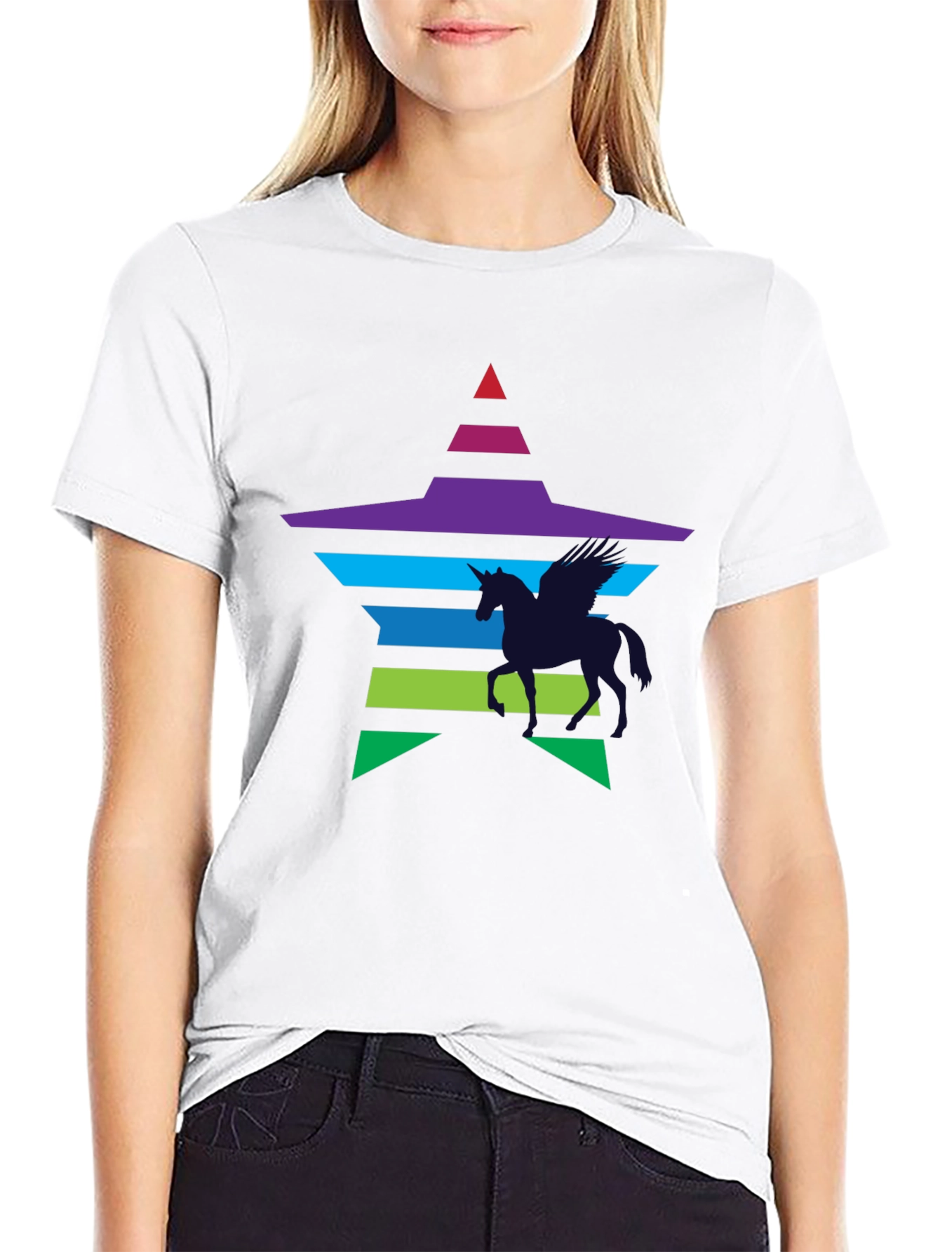 Black Unicorn Star Graphic Tee - Black Cotton Blend view 9