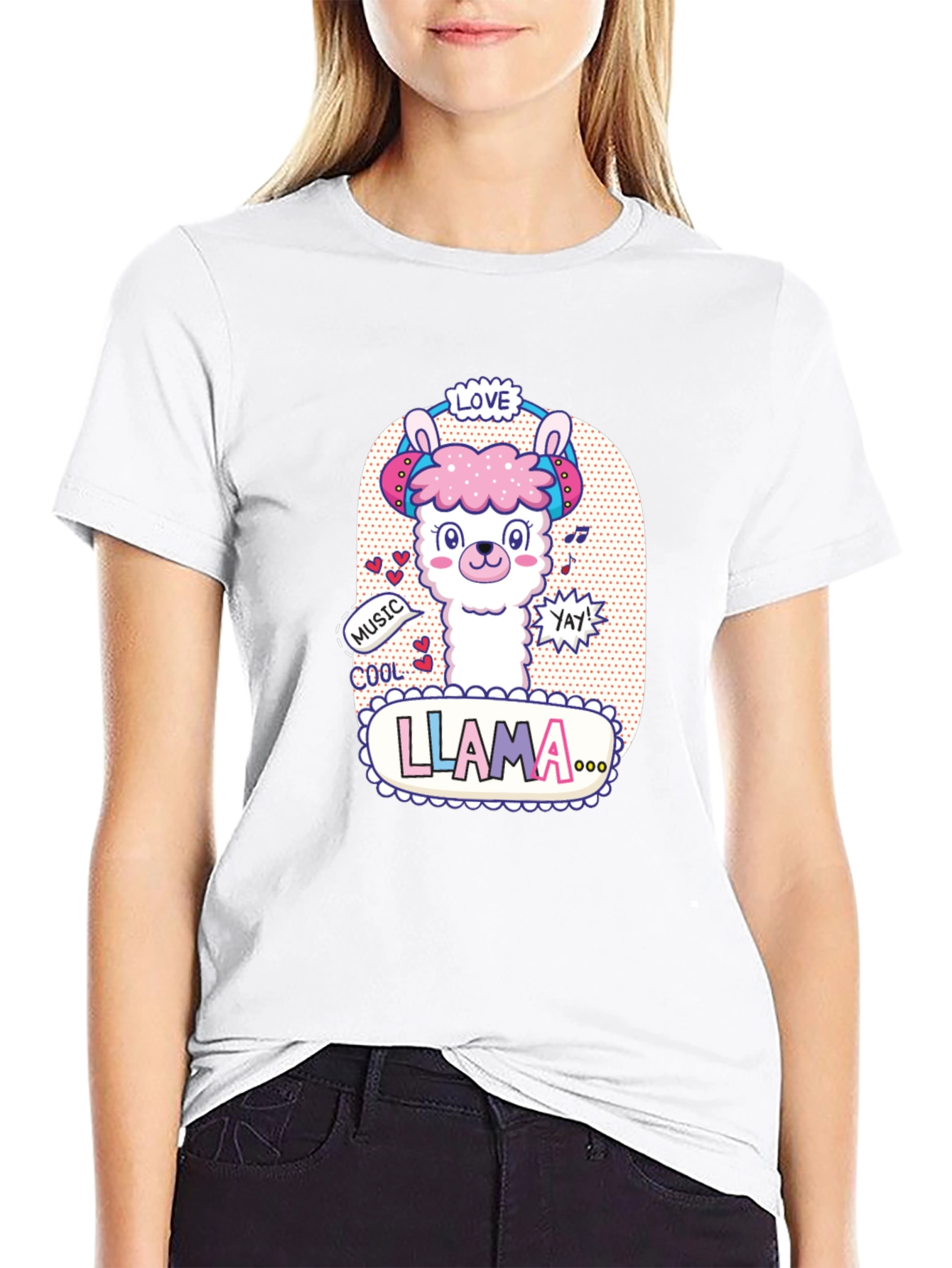 Cute Llama Headphones Graphic T-Shirt - 9