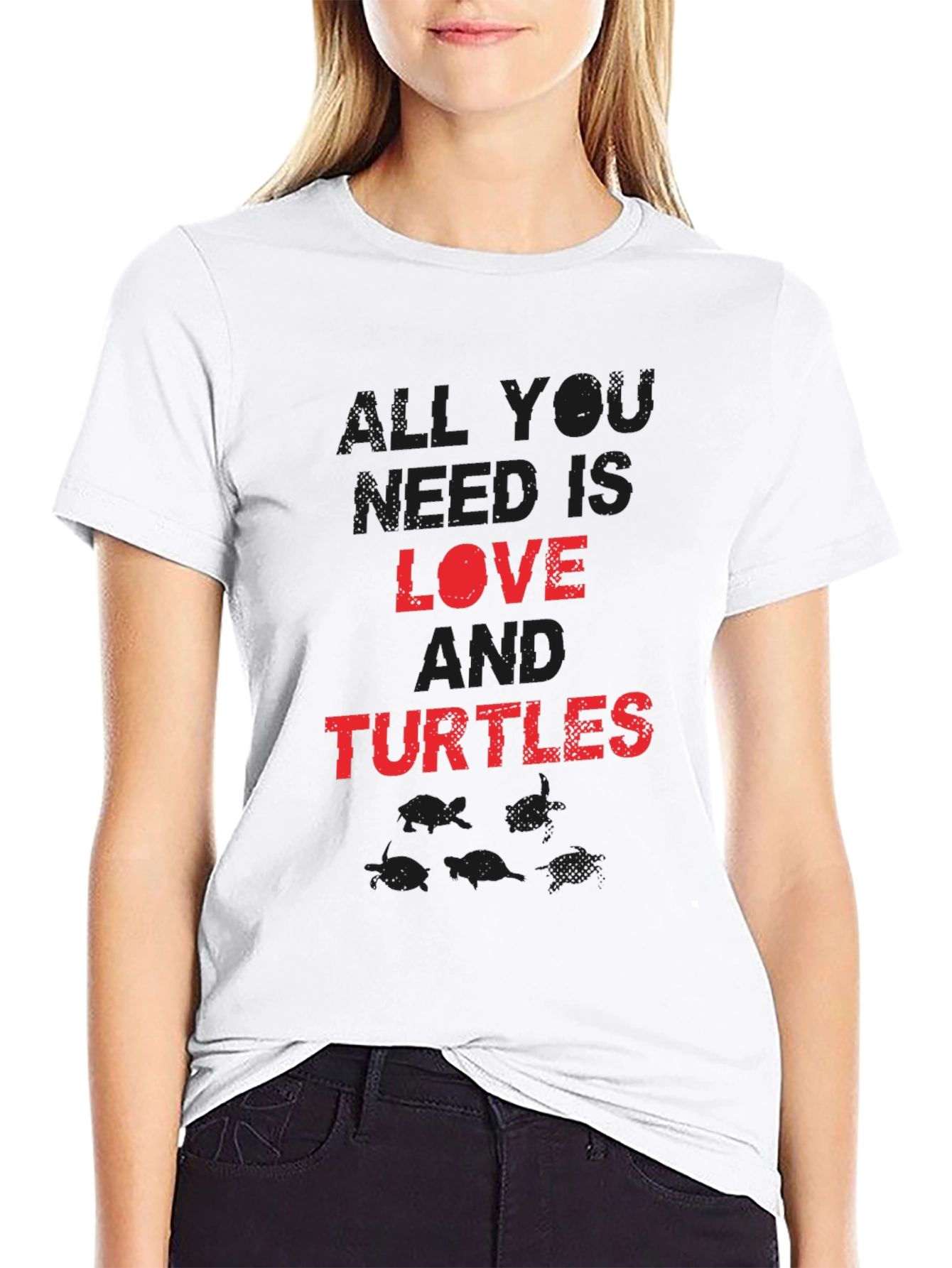 Black Love and Turtles Graphic Tee - Black Cotton Blend view 9
