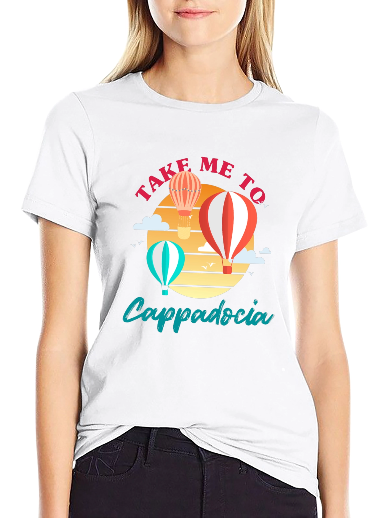 Black Cappadocia Hot Air Balloon T-Shirt view 9