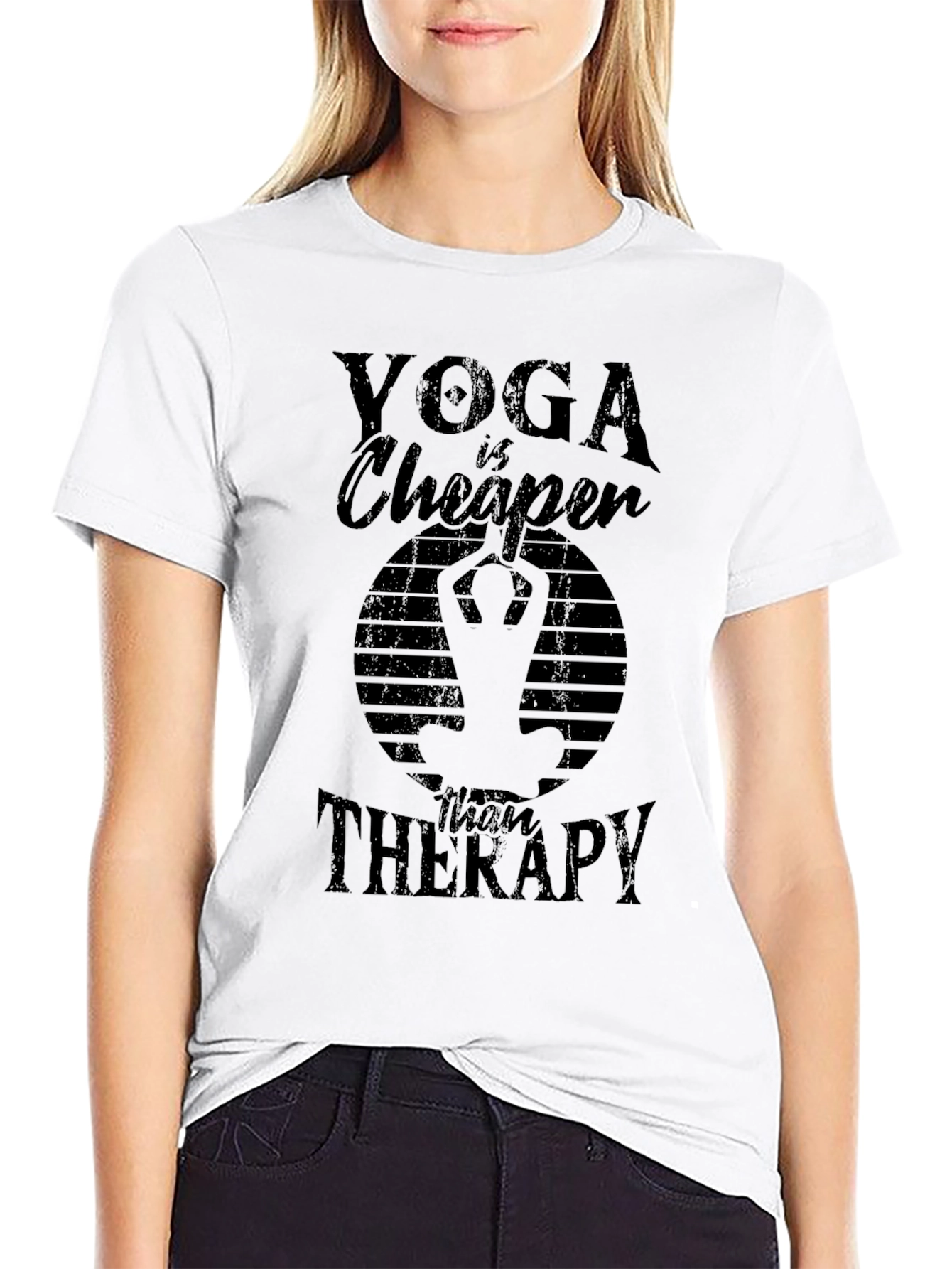 Black Yoga is Cheaper Than Therapy Graphic Tee view 9