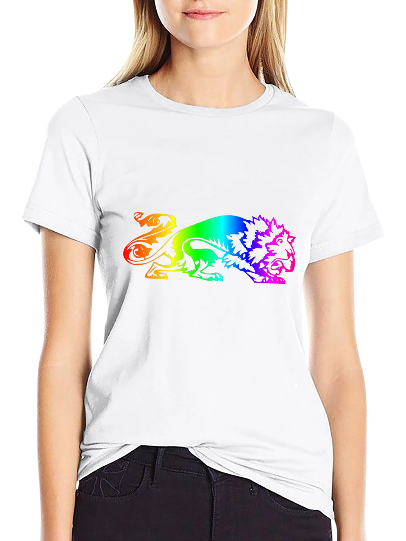 Black Rainbow Lion Graphic Black T-Shirt view 9