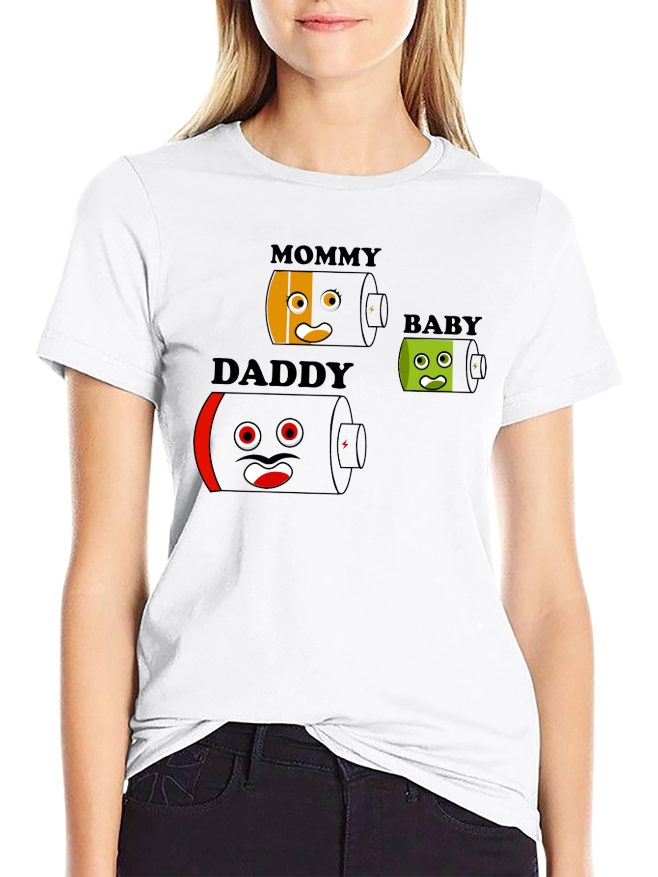 Black Battery Family T-Shirt - Mommy Daddy Baby - Funny Graphic Tee view 9