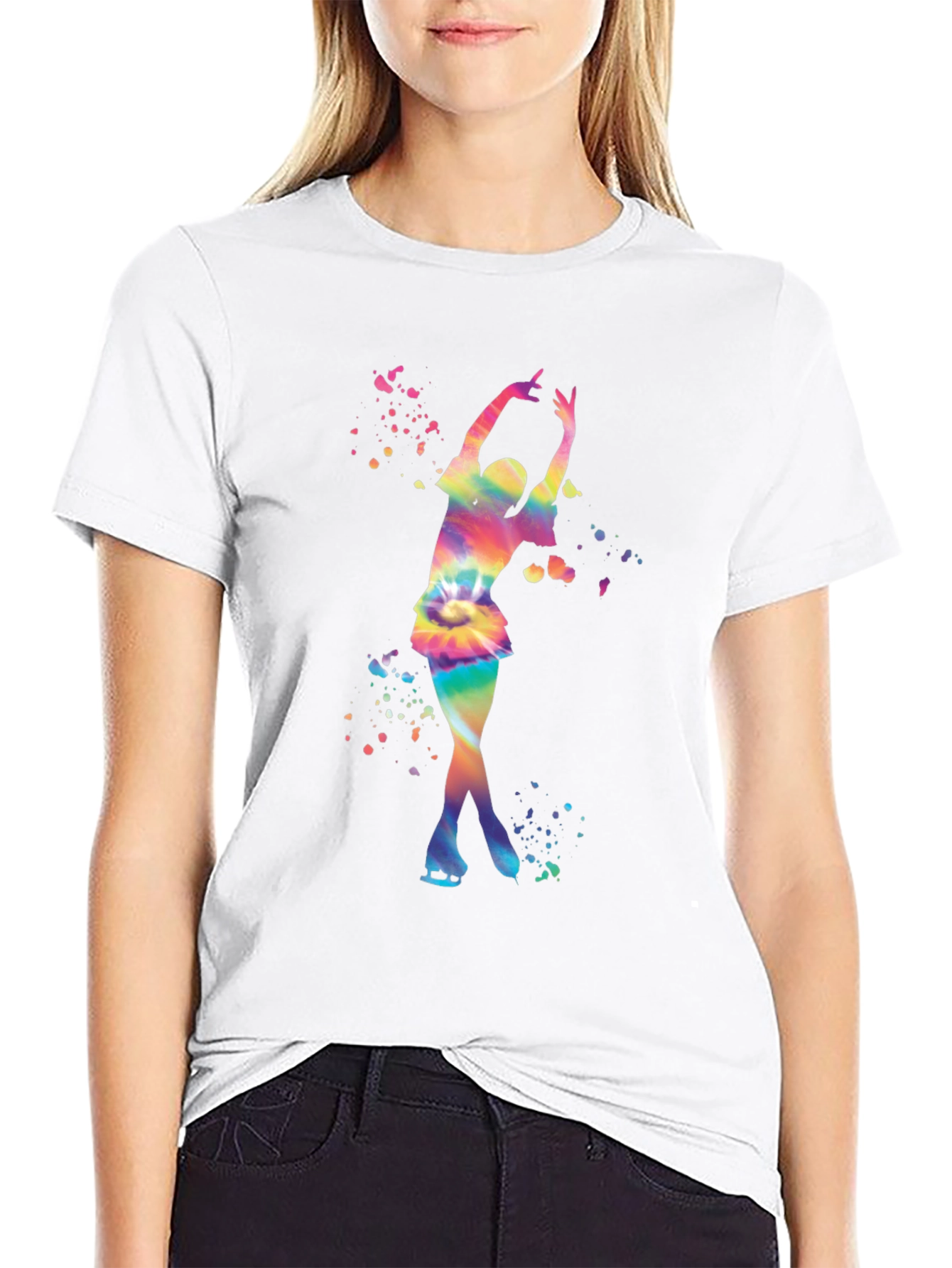 Black Rainbow Tie Dye Ice Skater Graphic T-Shirt view 9