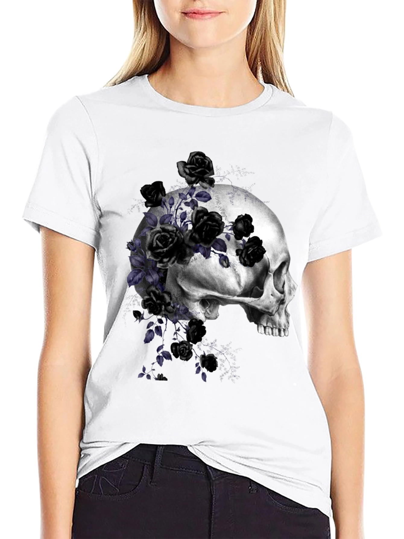Black Skull and Roses Graphic T-Shirt view 9